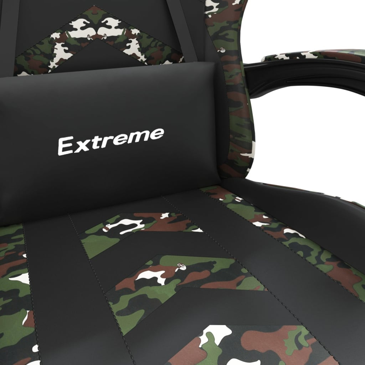 Ein schwarzer Gaming-Stuhl mit Camouflage-Muster und dem Schriftzug "Extreme".