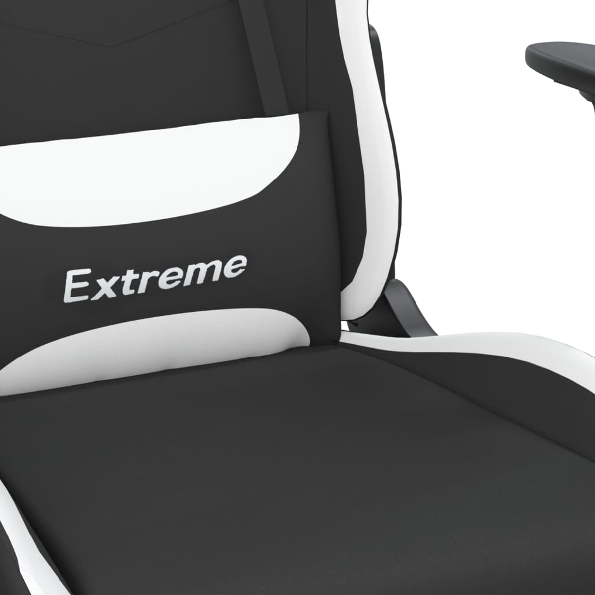 Ein schwarzer und weißer Gaming-Stuhl mit dem Wort "Extreme".