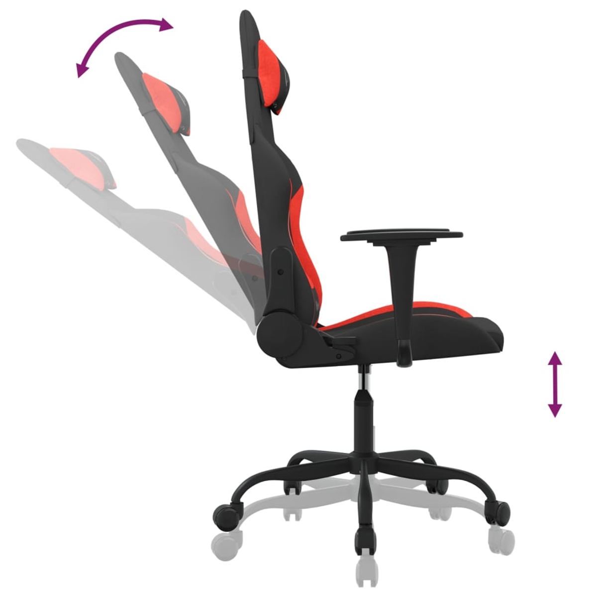 Schwarzer Gaming-Stuhl mit roten Akzenten, verstellbare Rückenlehne und Sitzhöhe.
