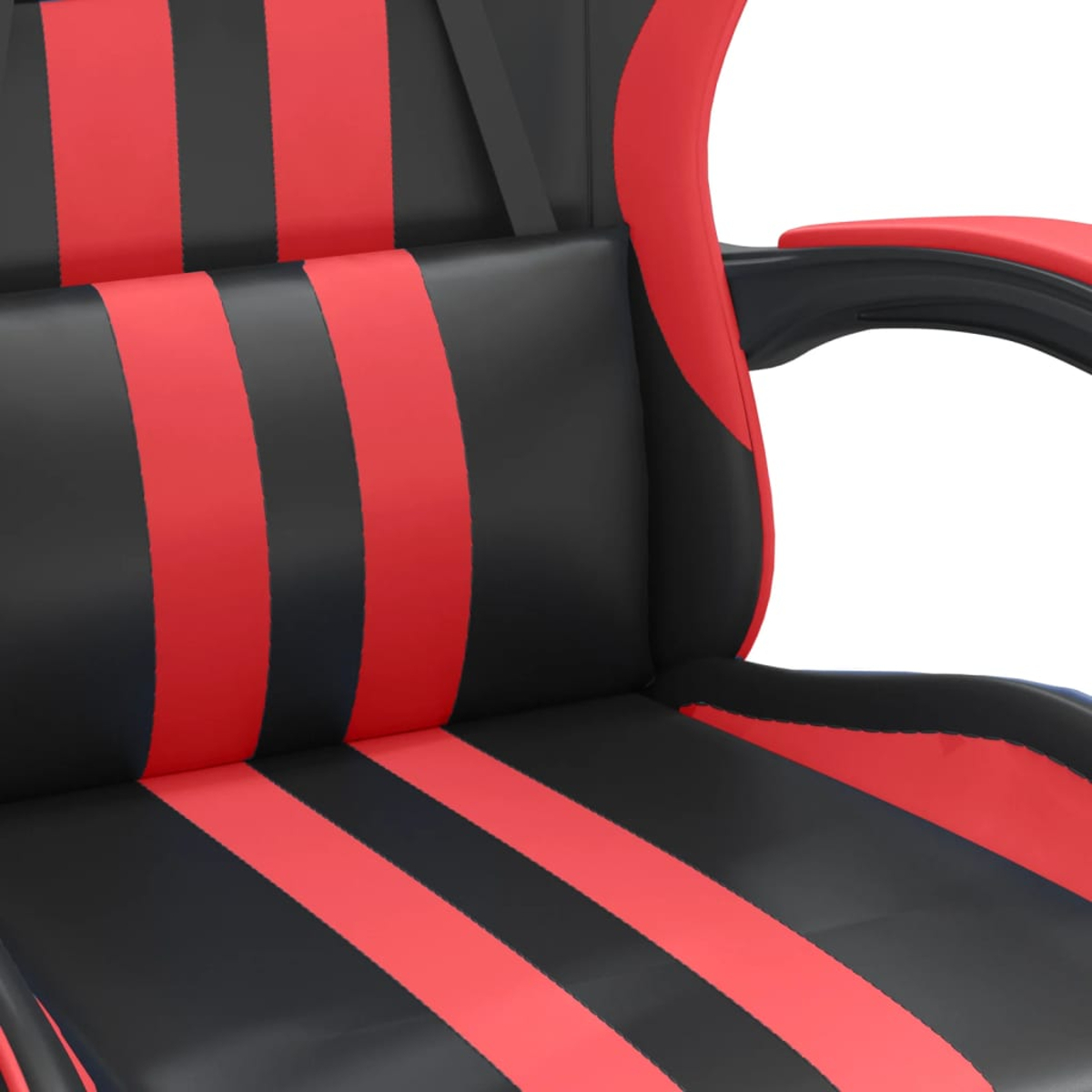 Ein roter und schwarzer Gaming-Stuhl mit Streifen.