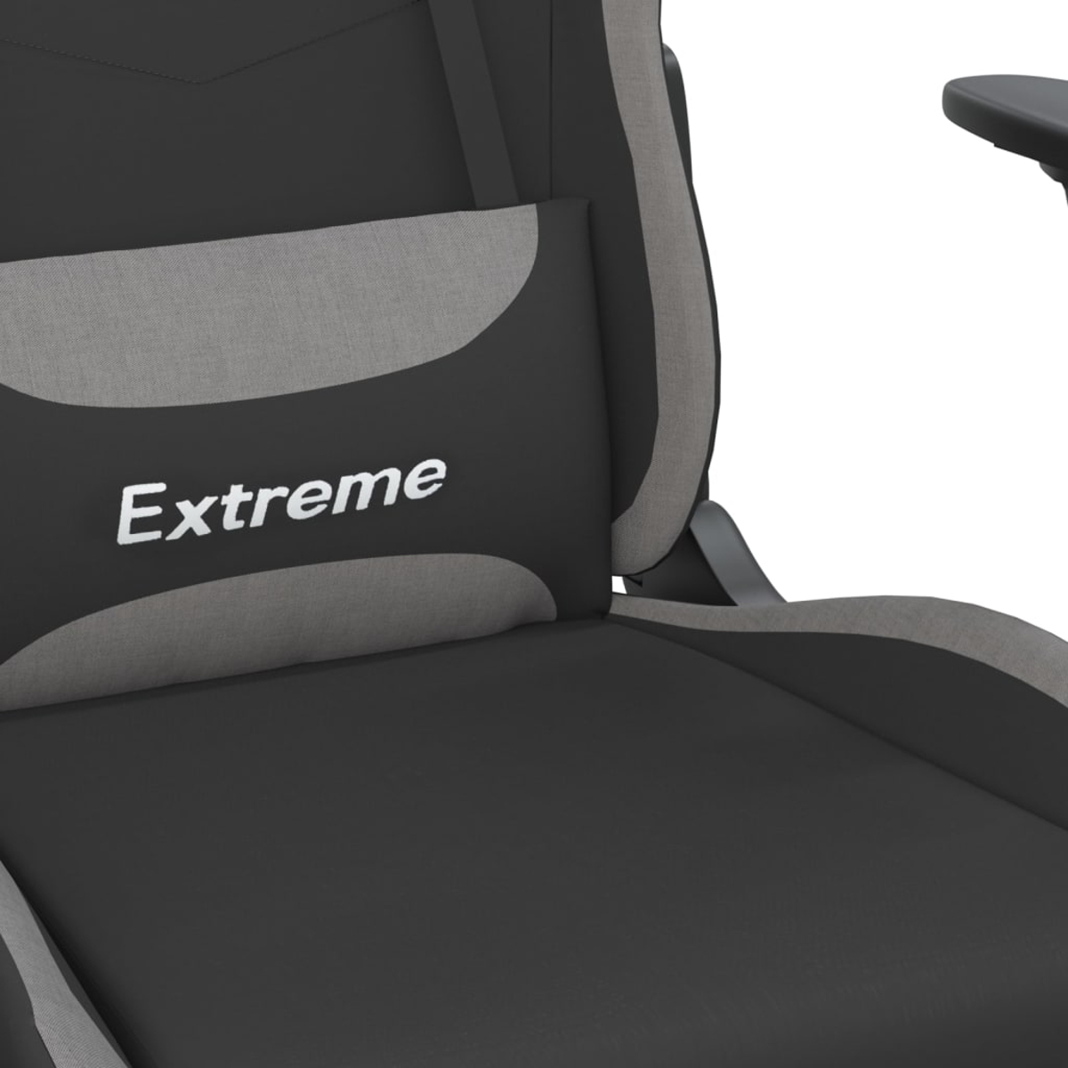 Schwarzer Gaming-Stuhl mit grauer Polsterung und dem Wort "Extreme"