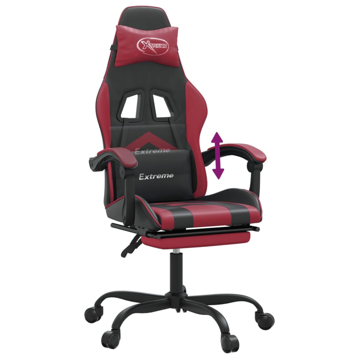 Ein roter und schwarzer Gaming-Stuhl mit verstellbaren Armlehnen und einer Höhenverstellung.