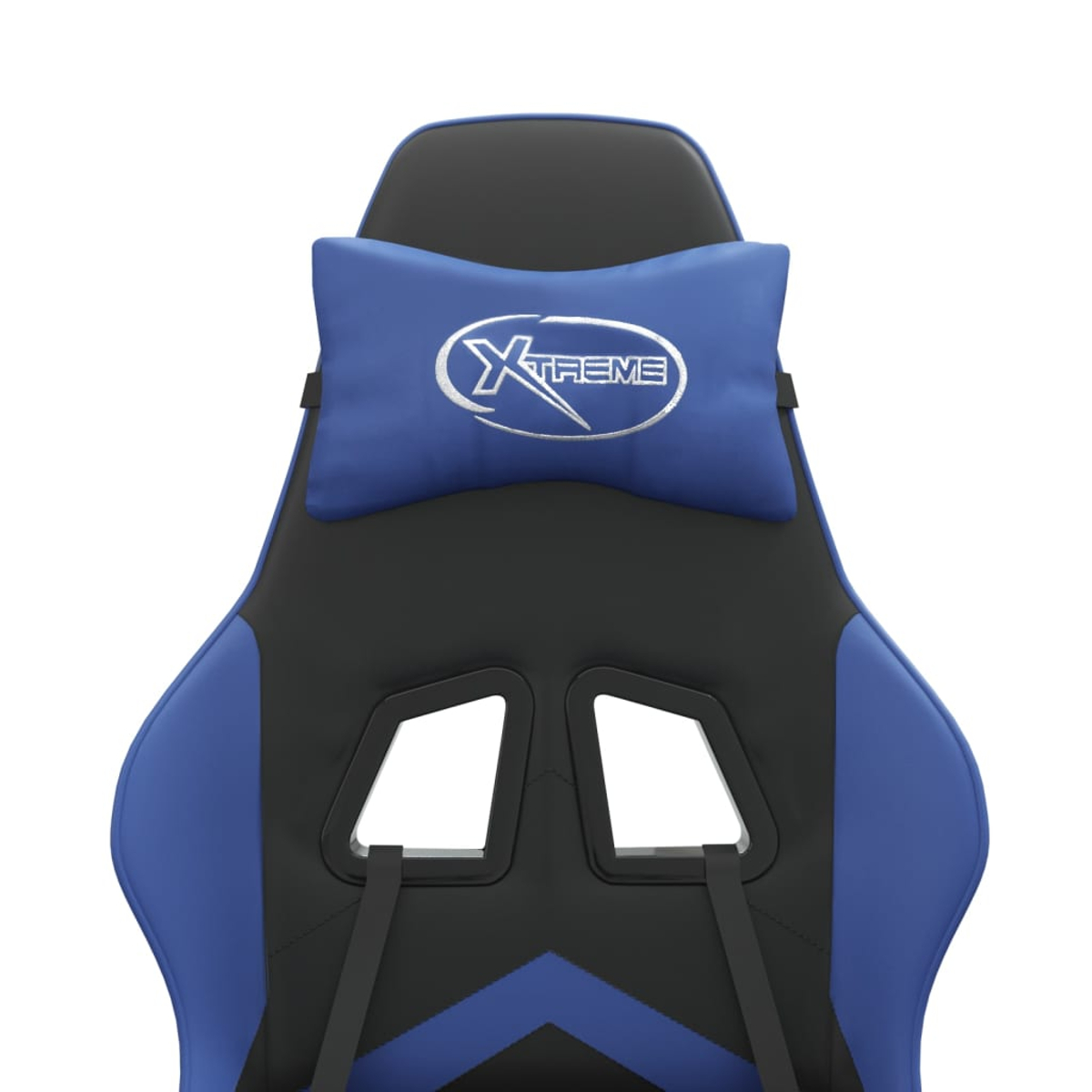 Ein blauer und schwarzer Gaming-Stuhl mit Kopfkissen und "Xtreme"-Logo.
