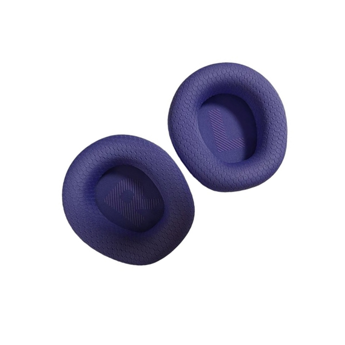 Dos almohadillas moradas con marcas R y L sobre fondo blanco.