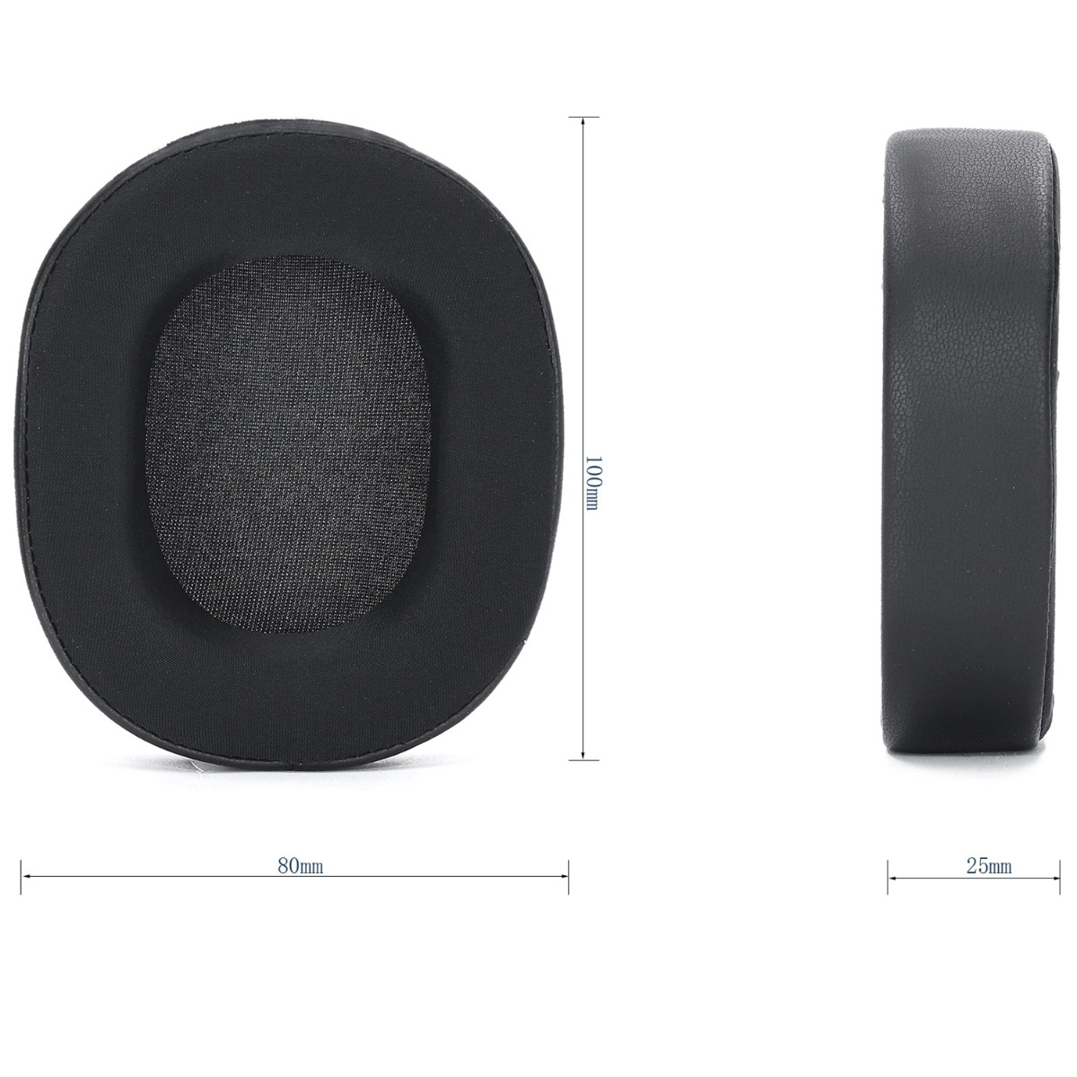 Almohadillas negras para auriculares, 80mm ancho, 100mm alto, 25mm grosor.