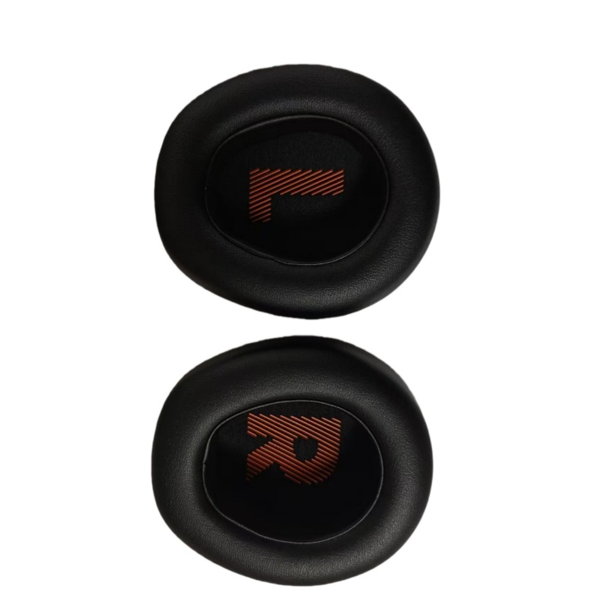 Dos almohadillas negras con logotipos naranjas 'L' y 'R' sobre fondo blanco.