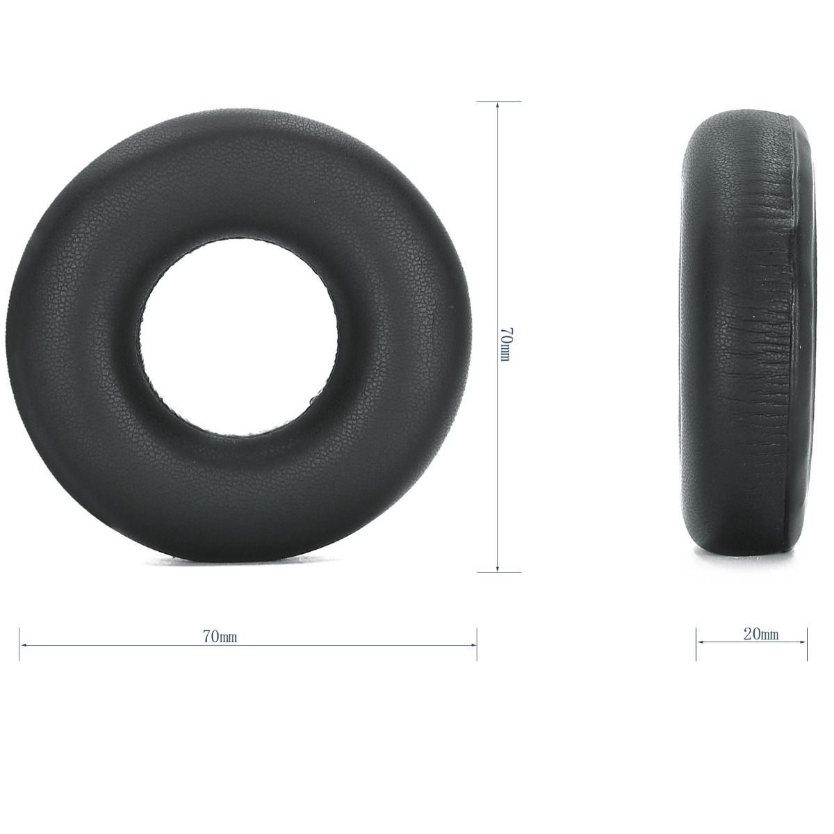 Almohadilla negra para auriculares, 70 mm de ancho y 20 mm de grosor.