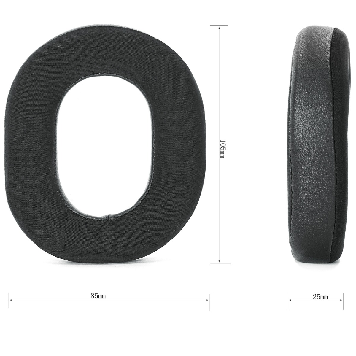 Almohadilla negra, 85mm de ancho, 105mm de alto, 25mm de grosor.