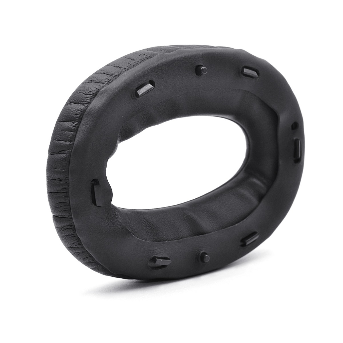 Almohadilla ovalada negra de polipiel para auriculares con clips.