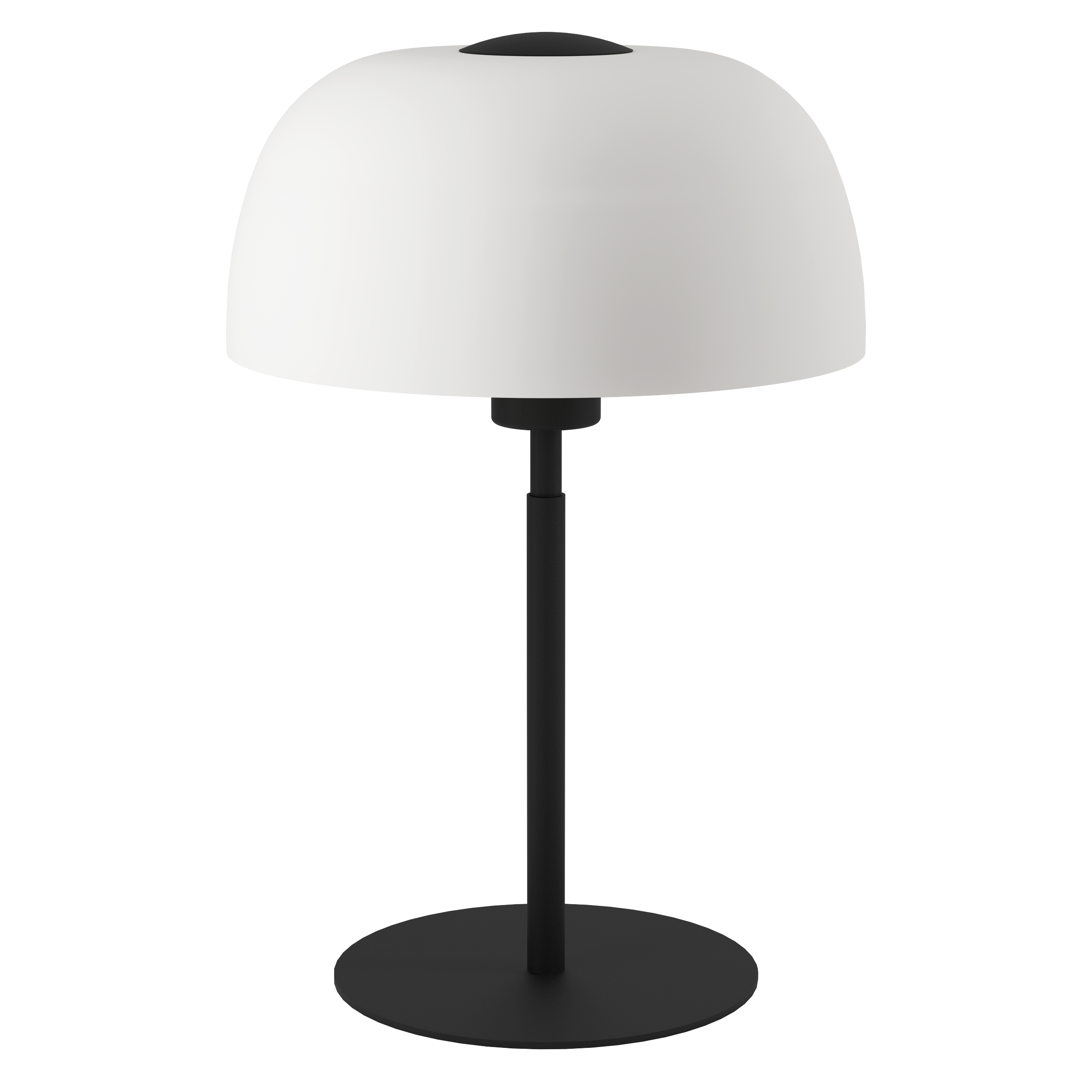 Eine weiße Lampe mit schwarzem Fuß und Stiel auf weißem Hintergrund.