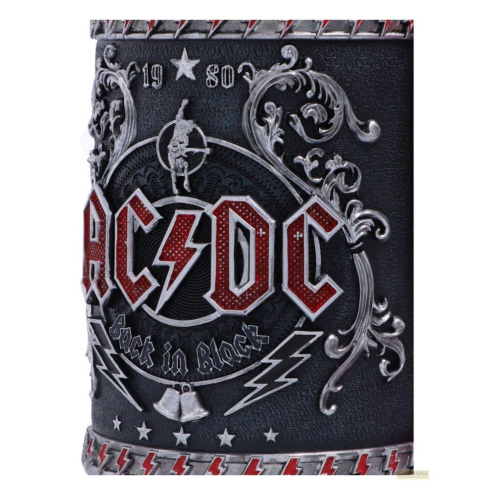 Schwarzer Becher mit AC/DC-Logo, 1980, Gitarrist und Blitzen.