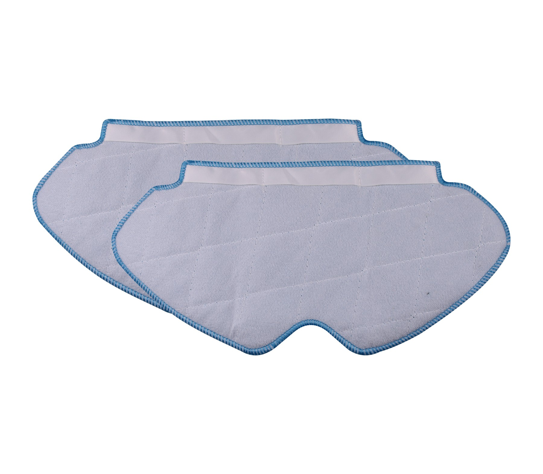 Zwei hellblaue Moppköpfe mit blauen Kanten und Nähten.