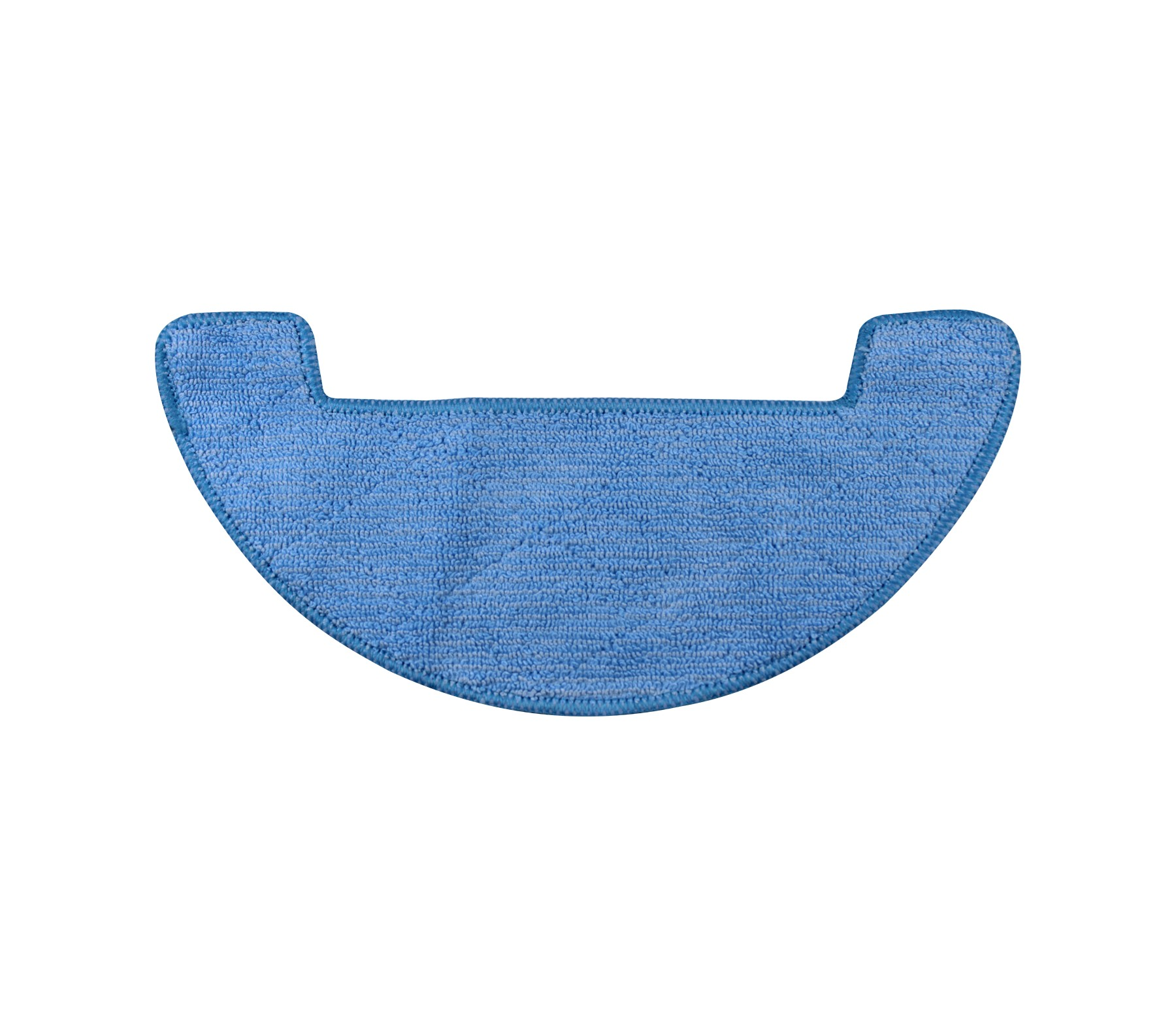 Blaues Reinigungstuch in Halbmondform mit Einkerbungen oben.