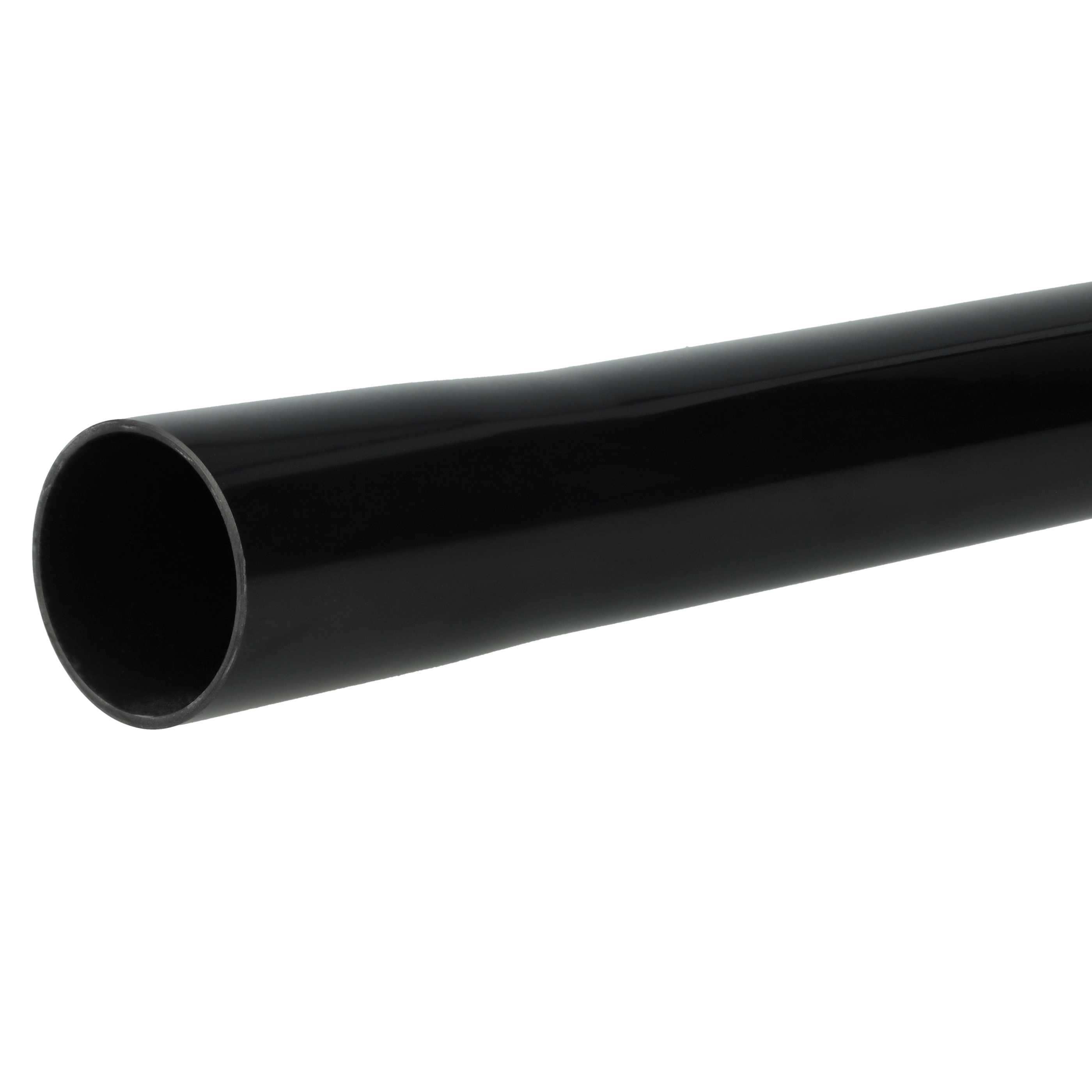 Ein schwarzes, glänzendes Rohr mit weißem Hintergrund.