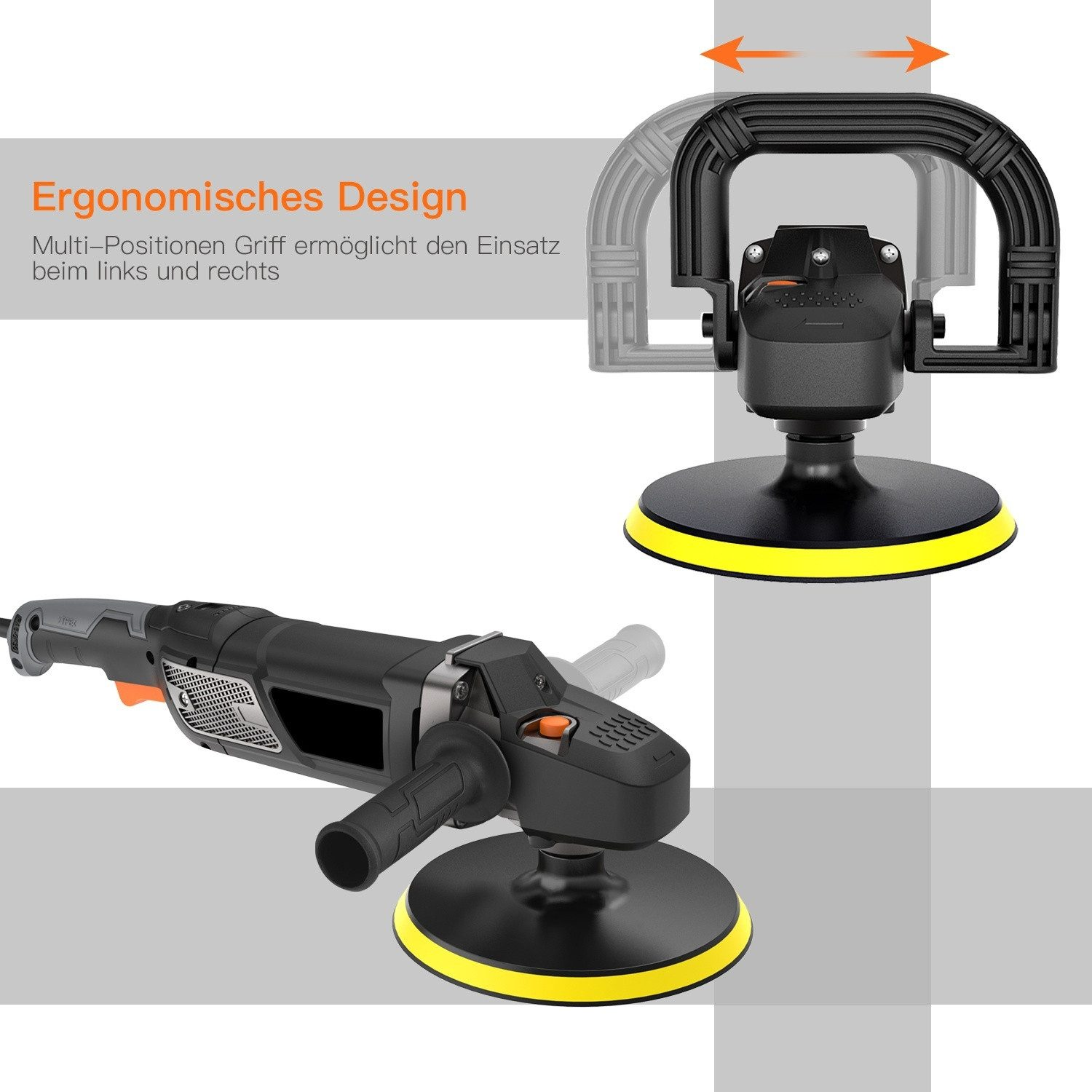 Zwei Polierer: Einer mit verstellbarem Griff, einer mit Griff und Kabel.