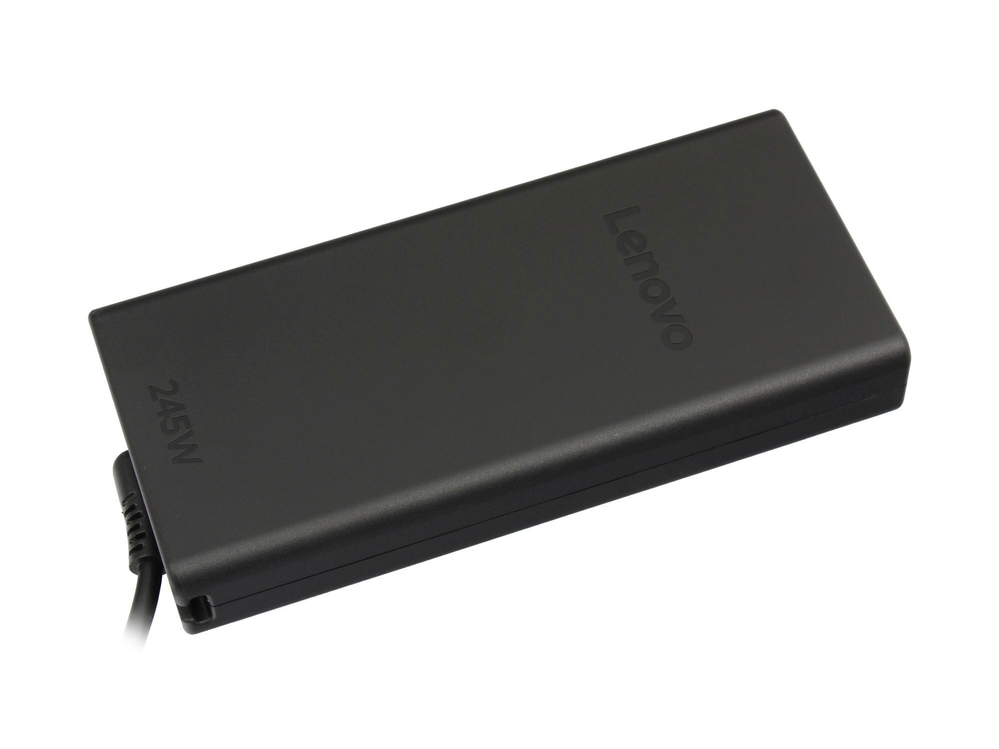 Schwarzer Lenovo 245W Netzteil mit Kabelanschluss, auf weißem Hintergrund.