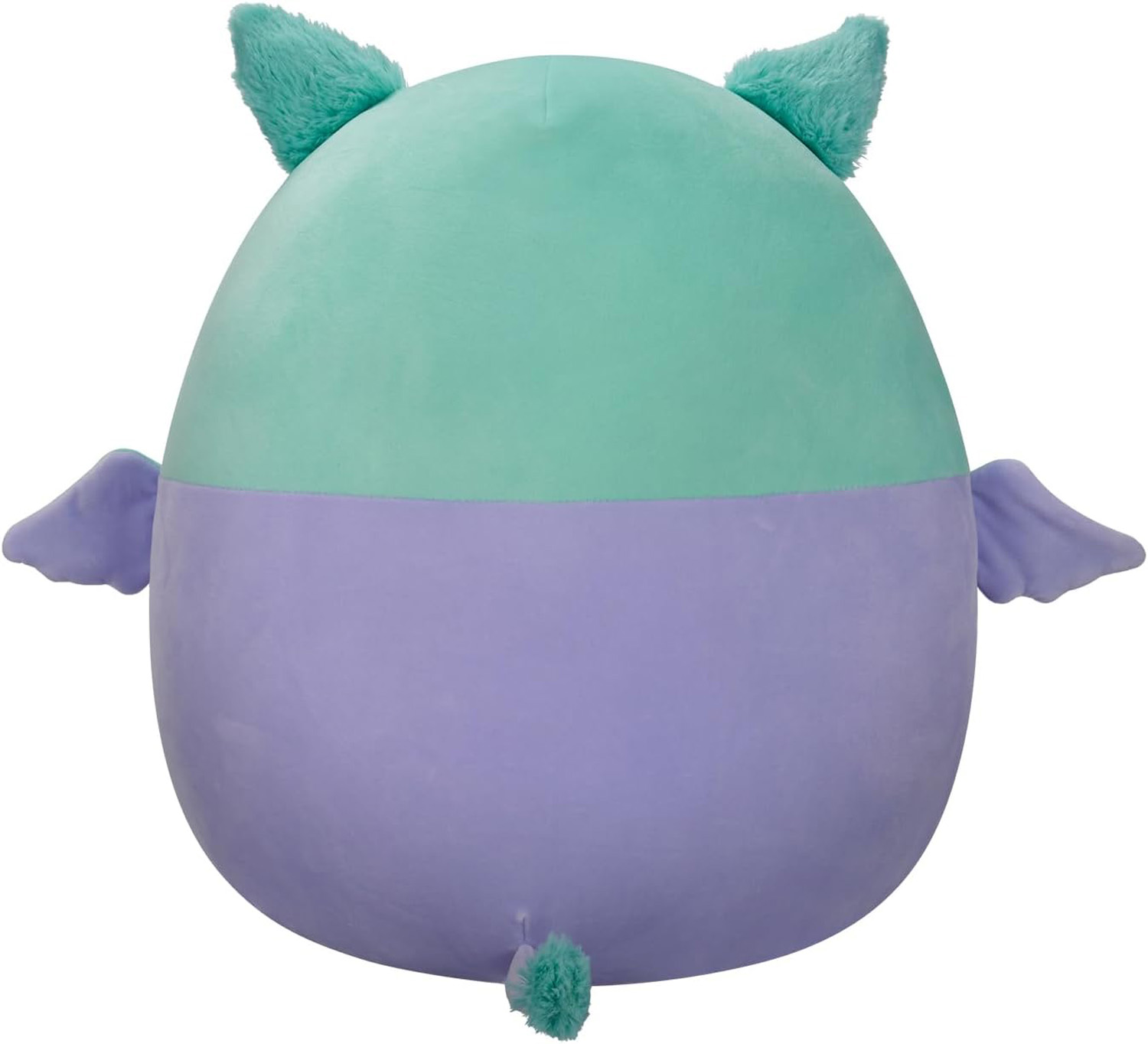 Ein flauschiges, ei-förmiges Wesen in Türkis und Lila mit Flügeln und Ohren.