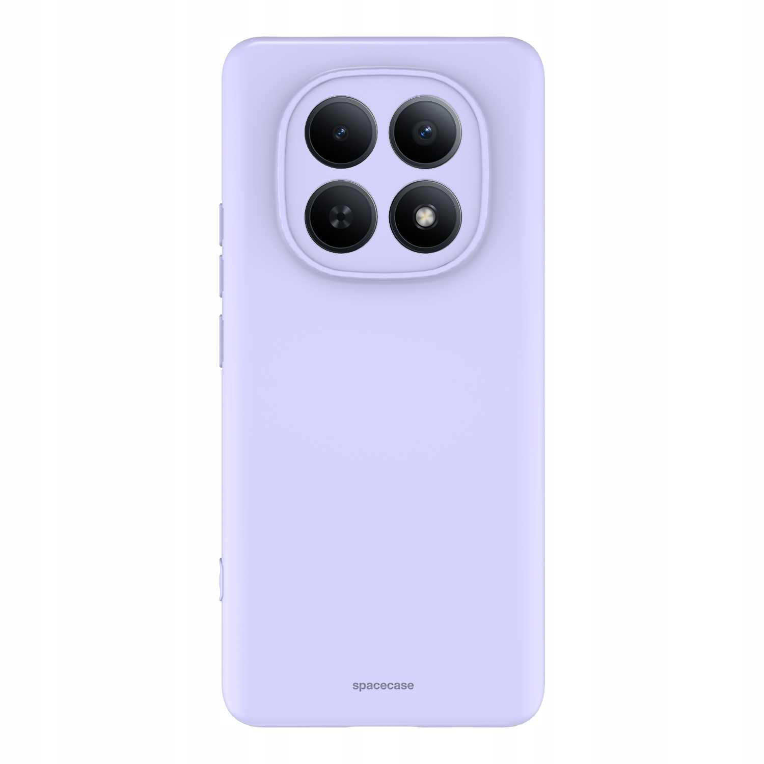 Jasnofioletowe etui na telefon z czterema aparatami z tyłu i logo spacecase.