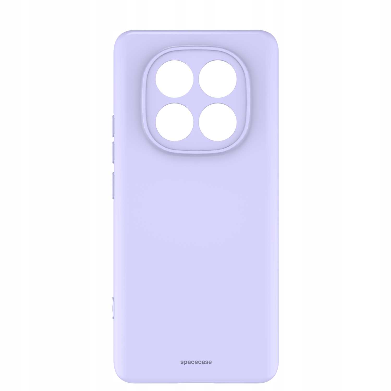 Lawendowe etui na telefon z czterema okrągłymi wycięciami.