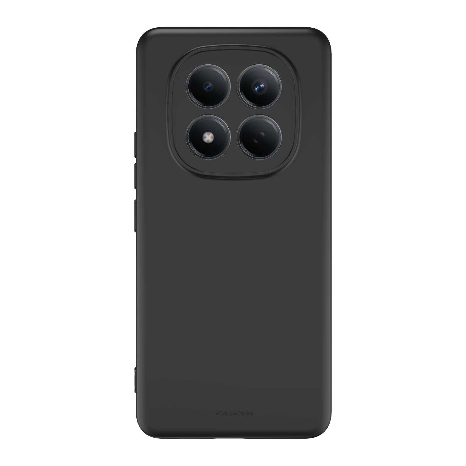 Czarne etui na telefon z kwadratowym modułem aparatu na cztery obiektywy.