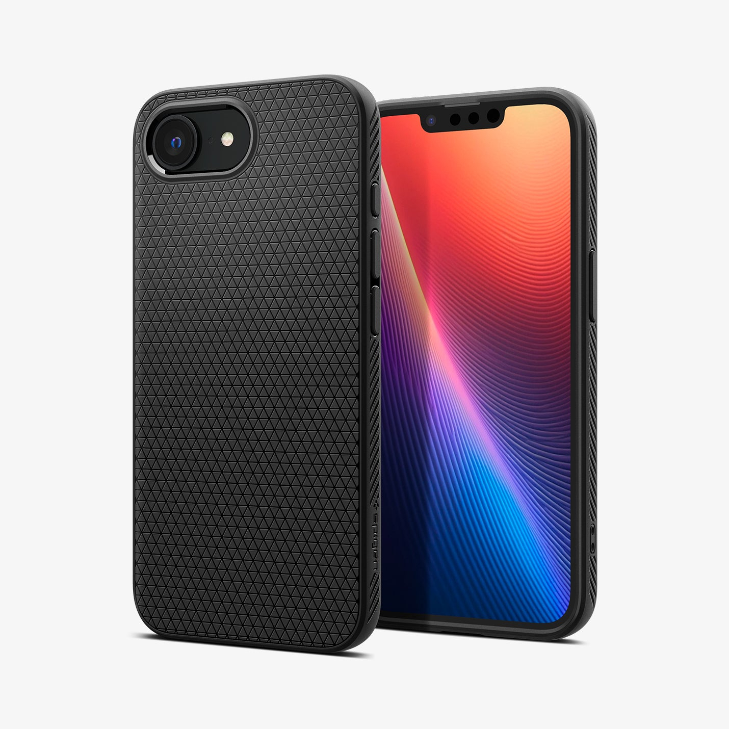 Ein schwarzes Handy mit geometrischem Muster, daneben ein Smartphone mit bunter Tapete.