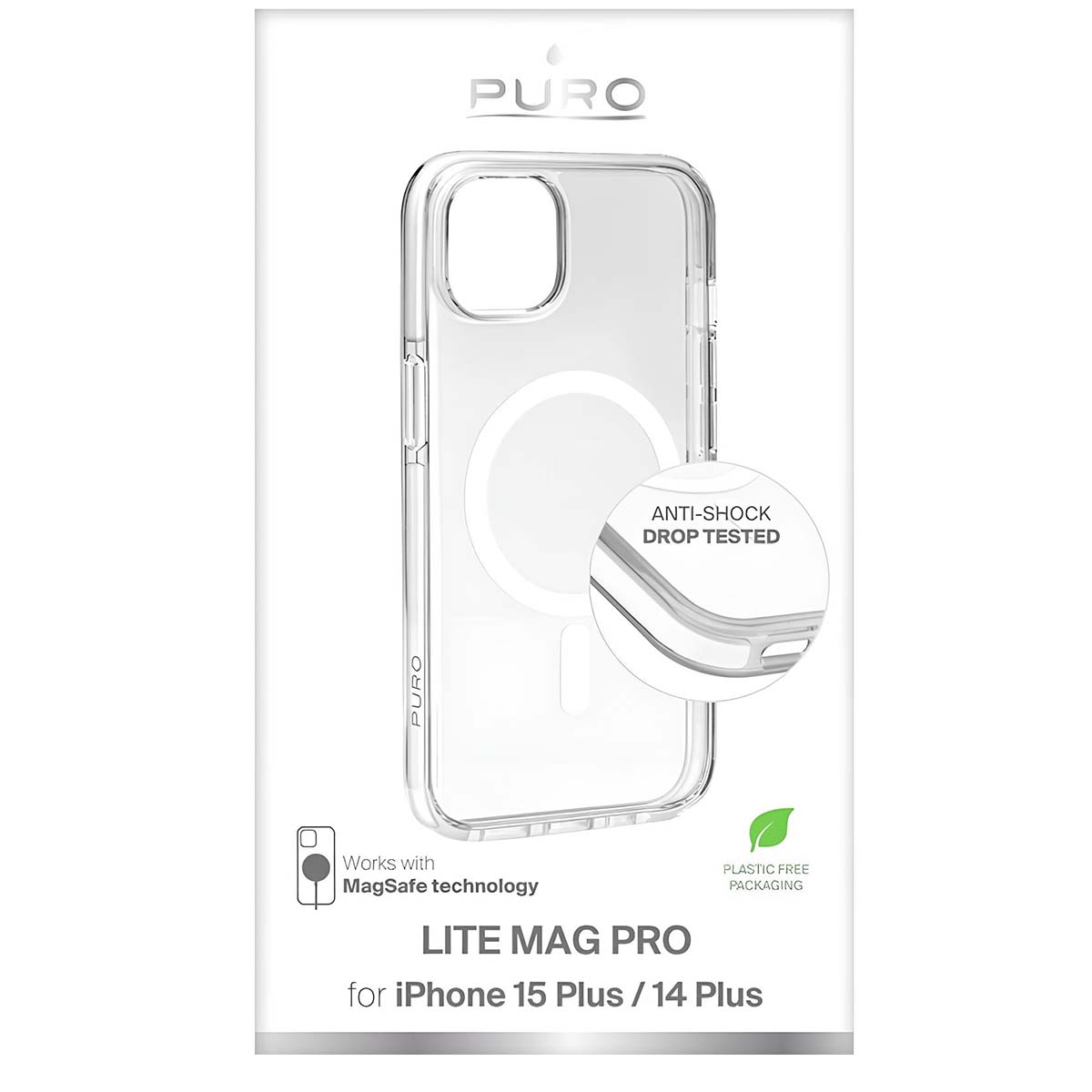 Custodia trasparente per iPhone 15 Plus/14 Plus, compatibile MagSafe, testata antiurto.