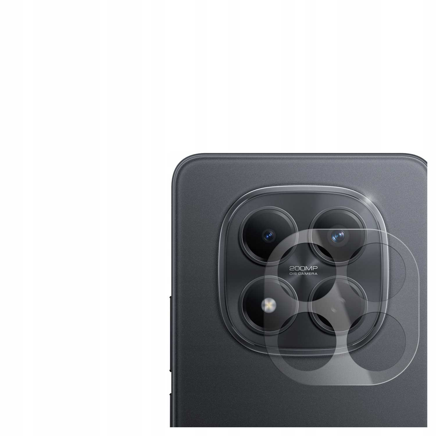 Przezroczysta folia ochronna na smartfonie z czterema aparatami i napisem '200MP OIS CAMERA'.