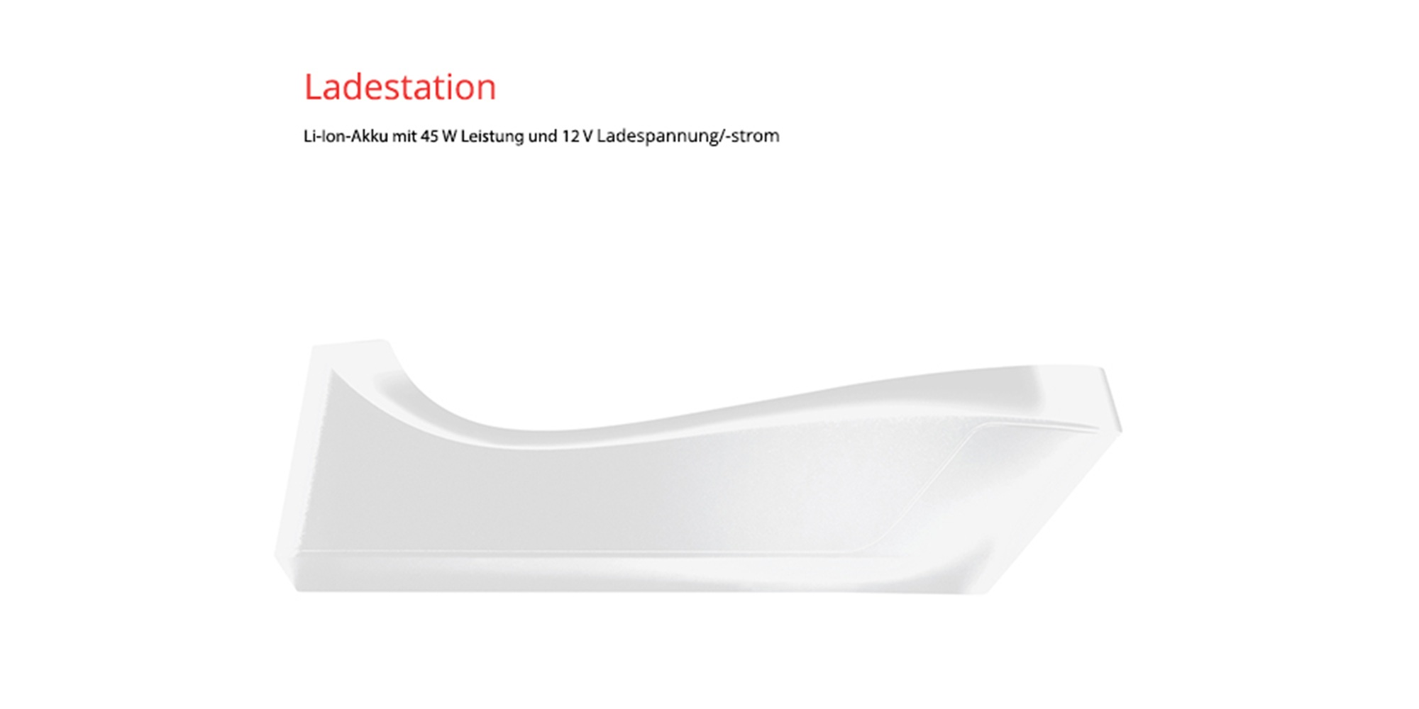 Biała stacja ładująca o zakrzywionym kształcie na akumulator.
