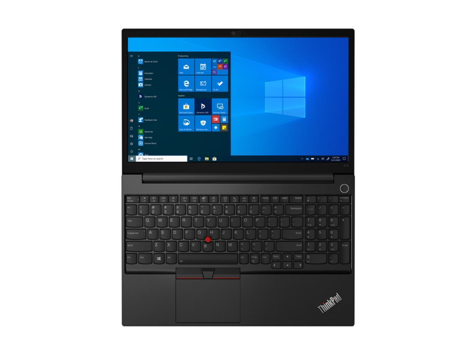 Ein schwarzer Lenovo ThinkPad Laptop mit beleuchtetem Bildschirm.