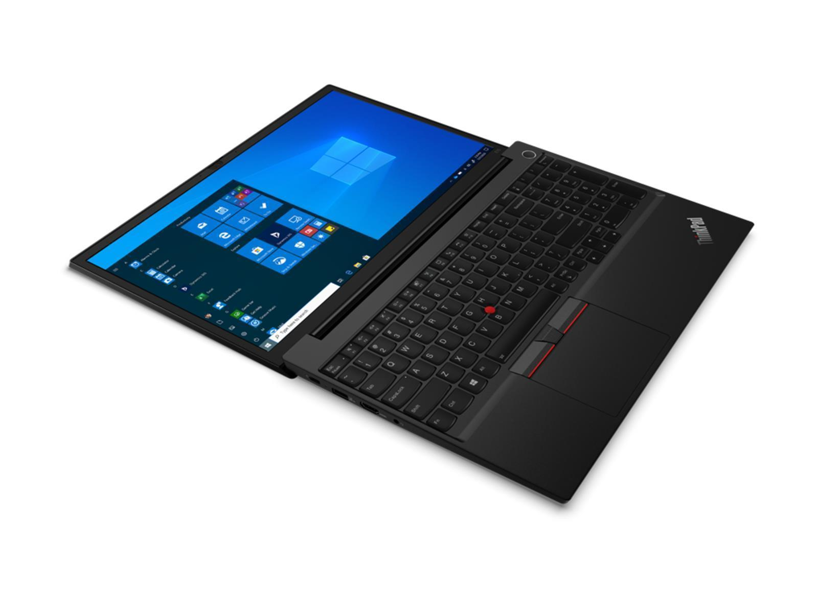 Ein schwarzer Laptop mit geöffnetem Bildschirm, der Windows-Apps anzeigt.