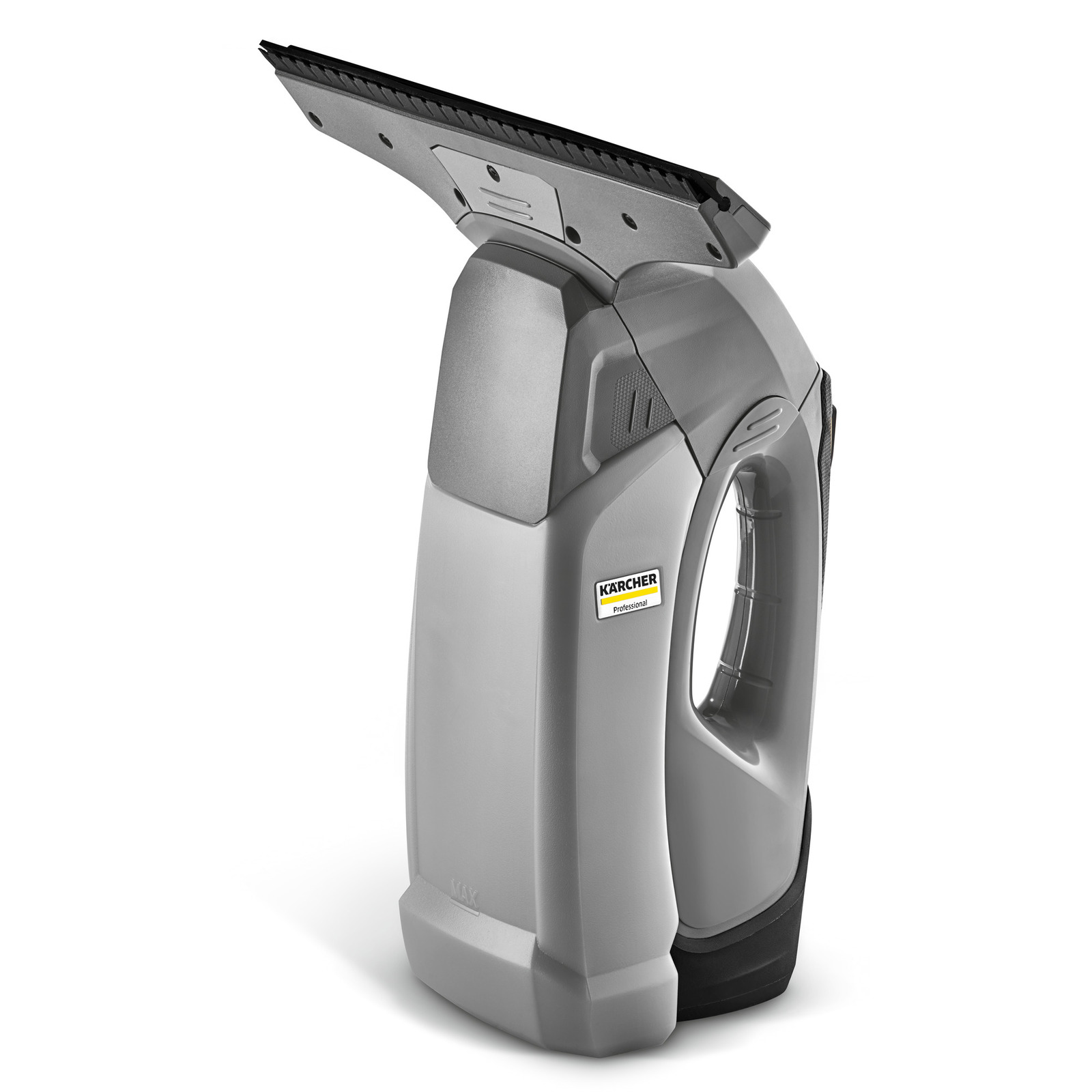 Aspirateur de fenêtre Karcher gris avec lèvre en caoutchouc noire et poignée.