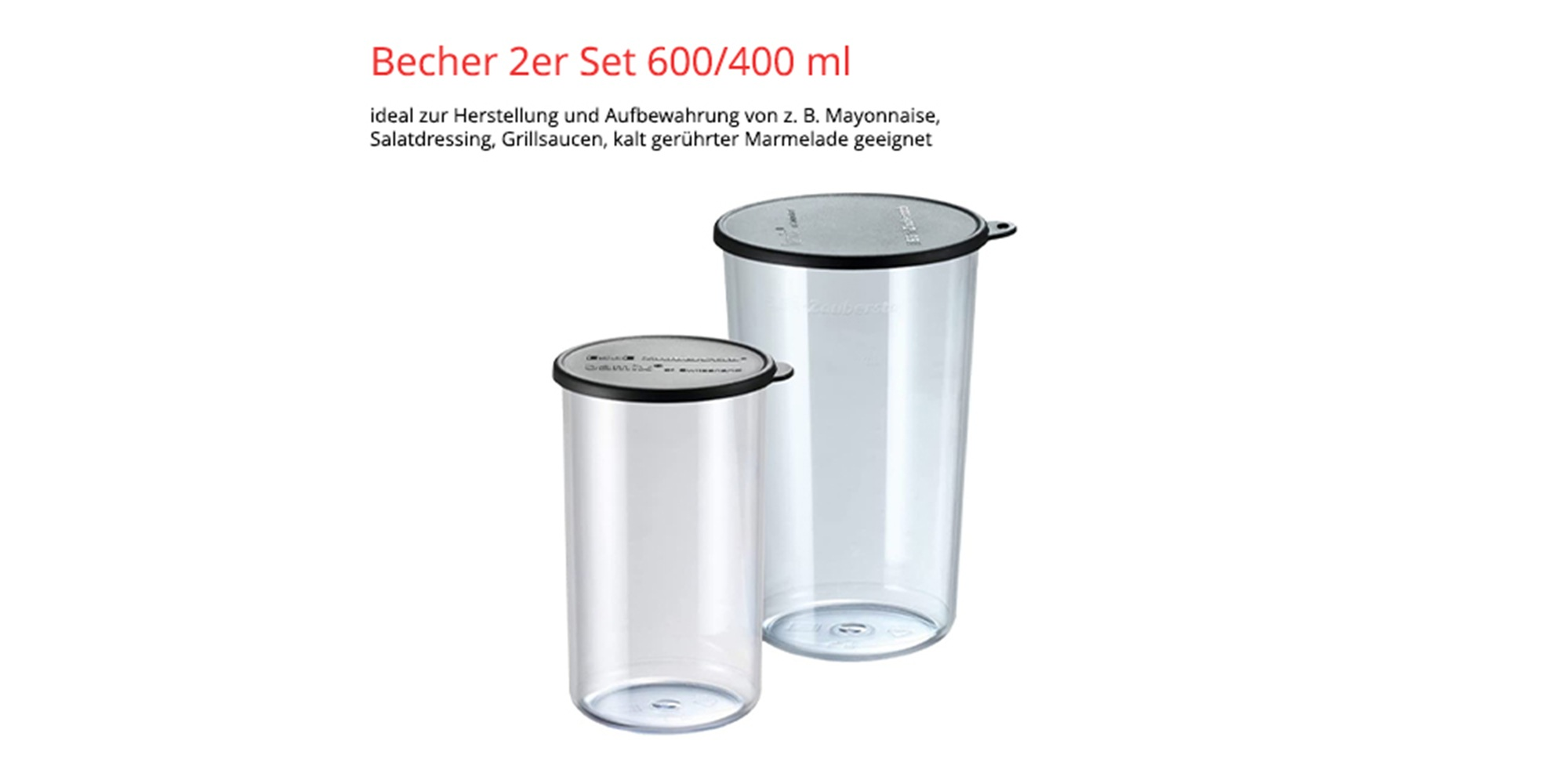 Zwei durchsichtige Becher mit schwarzen Ringen und Deckeln.