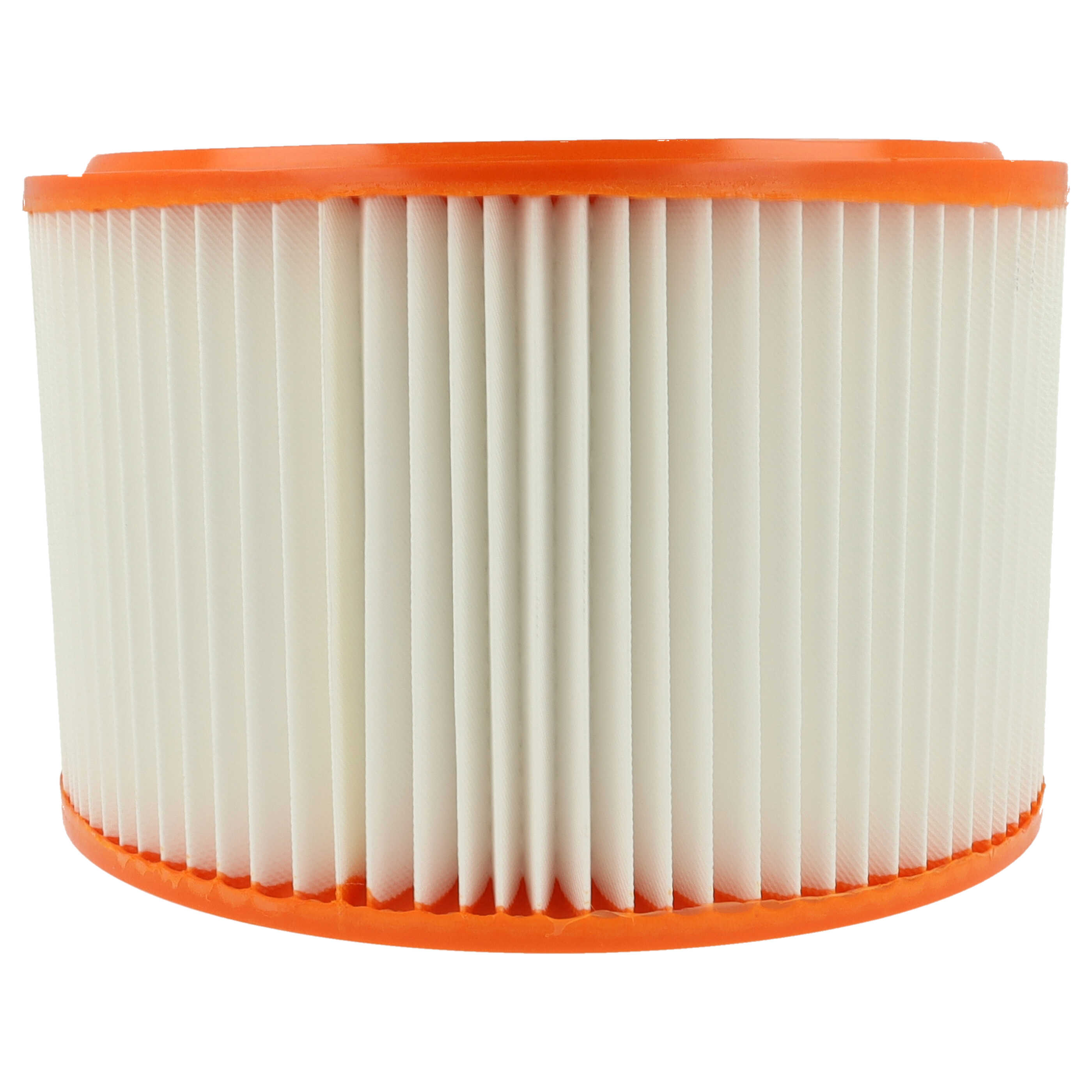 Ein runder, weißer Luftfilter mit orangefarbenem Rand.