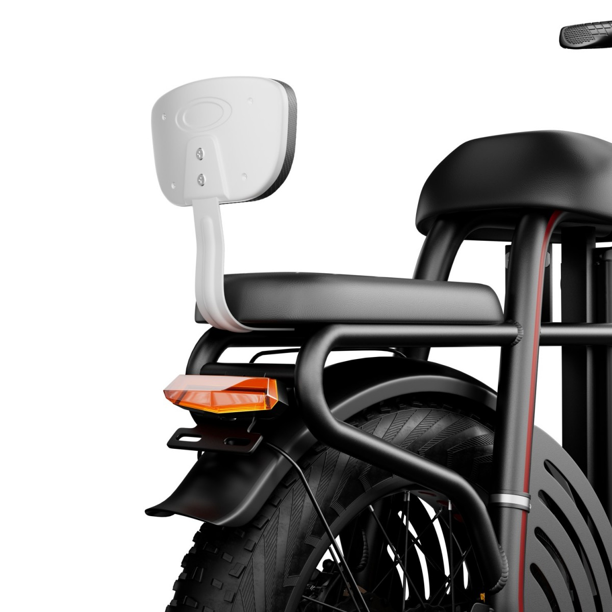 Zbliżenie tylnego siedzenia i tylnego światła czarnego roweru.