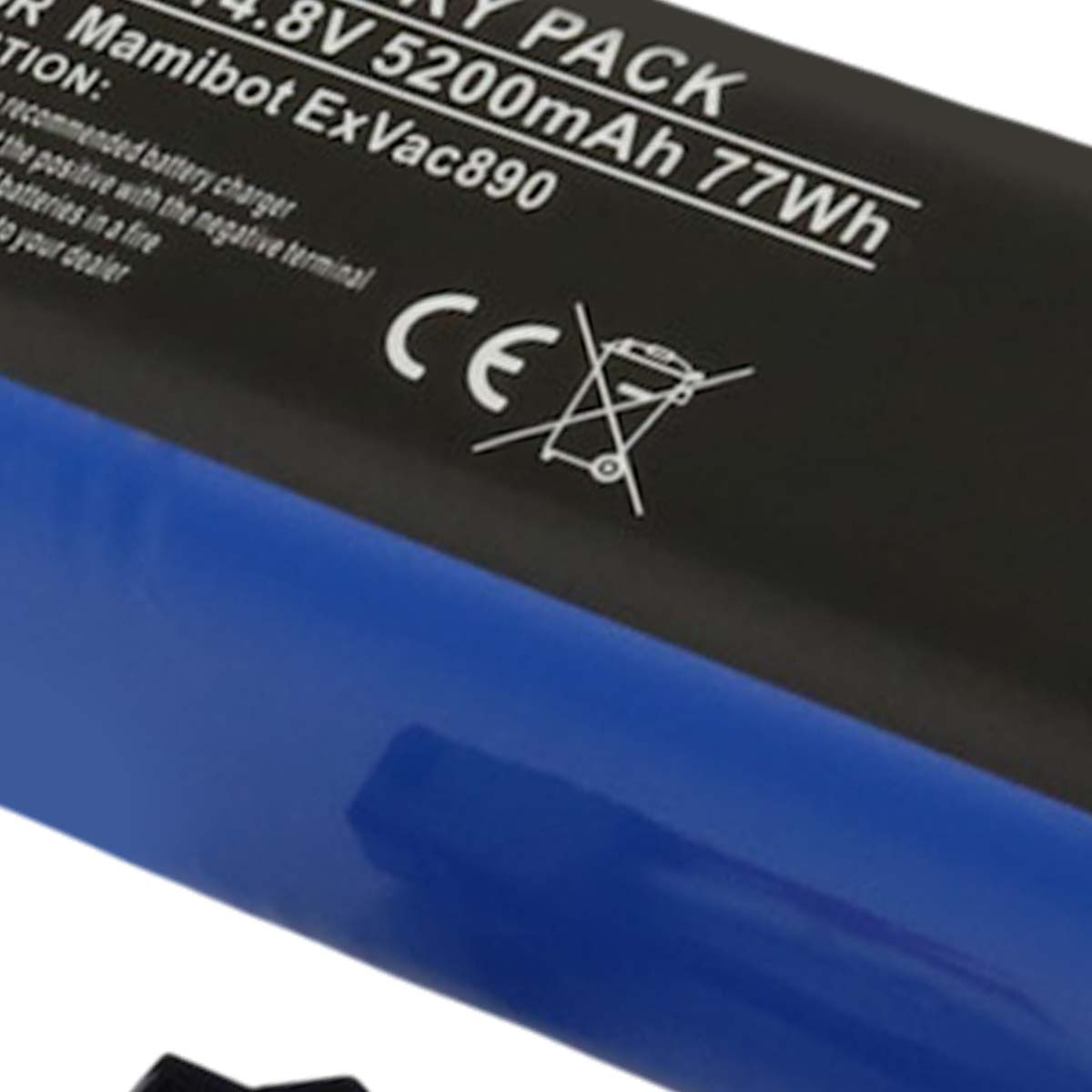Pacco batteria nero con fondo blu. Specifiche: 4.8V 5200mAh 77Wh.