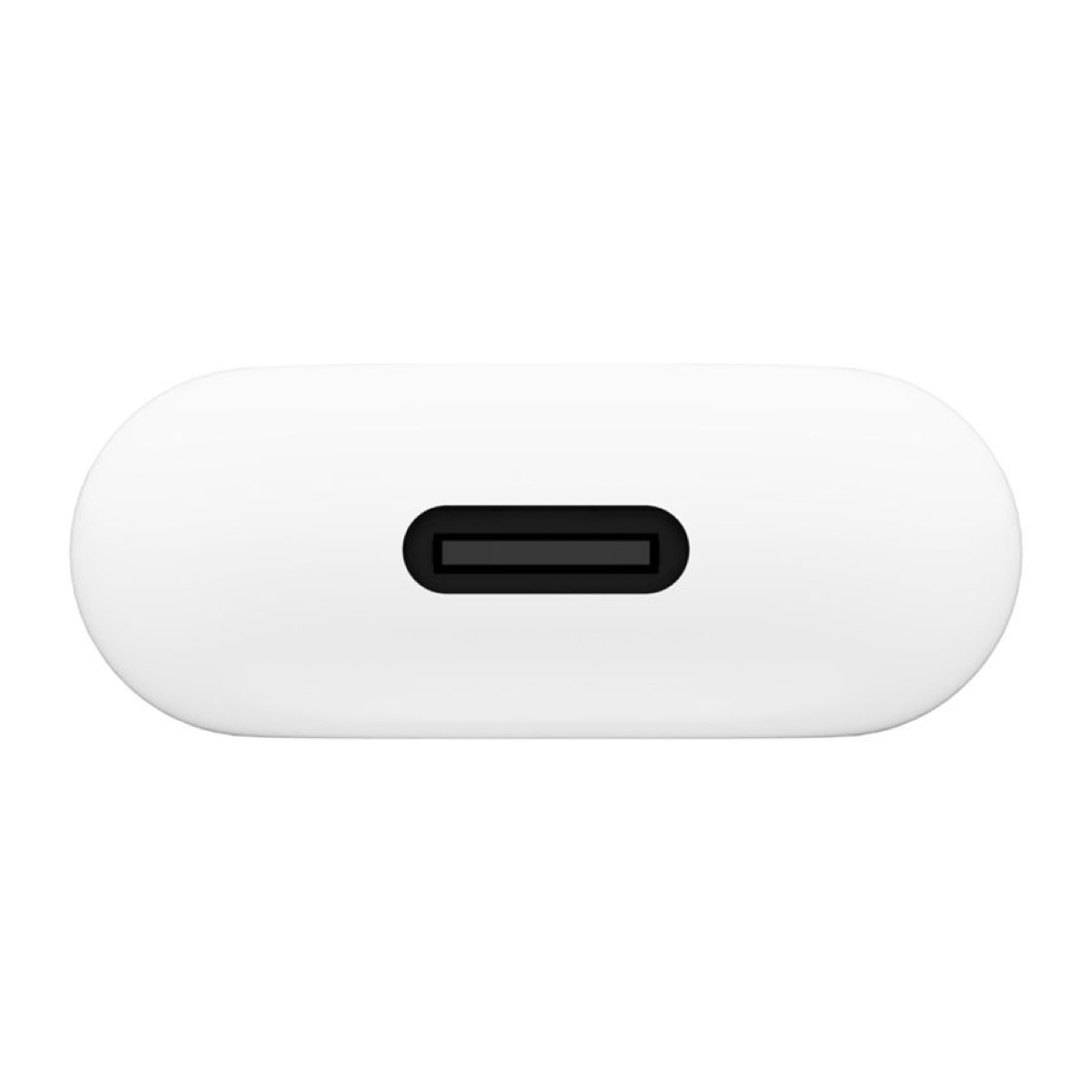 Oggetto bianco e arrotondato con porta USB-C nera al centro.