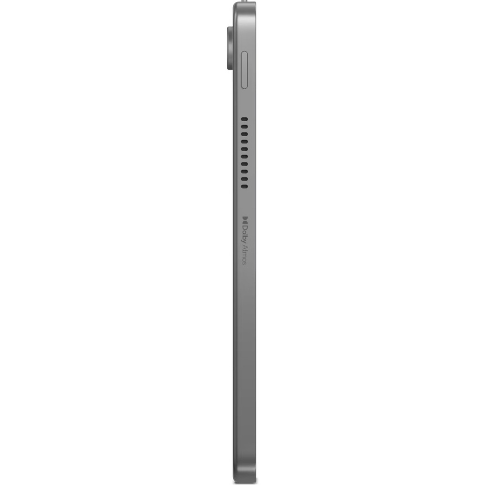 Hoparlörleri ve Dolby Atmos logosunu gösteren gri tabletin yan görünümü.
