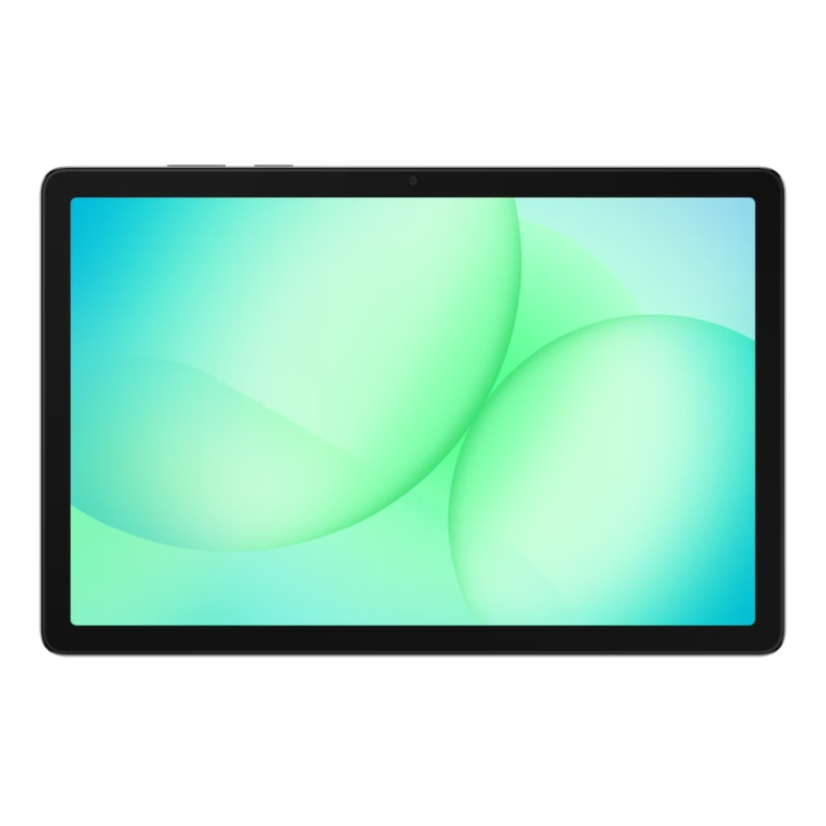 Czarny tablet z tłem w kolorach akwamaryny i zieleni.