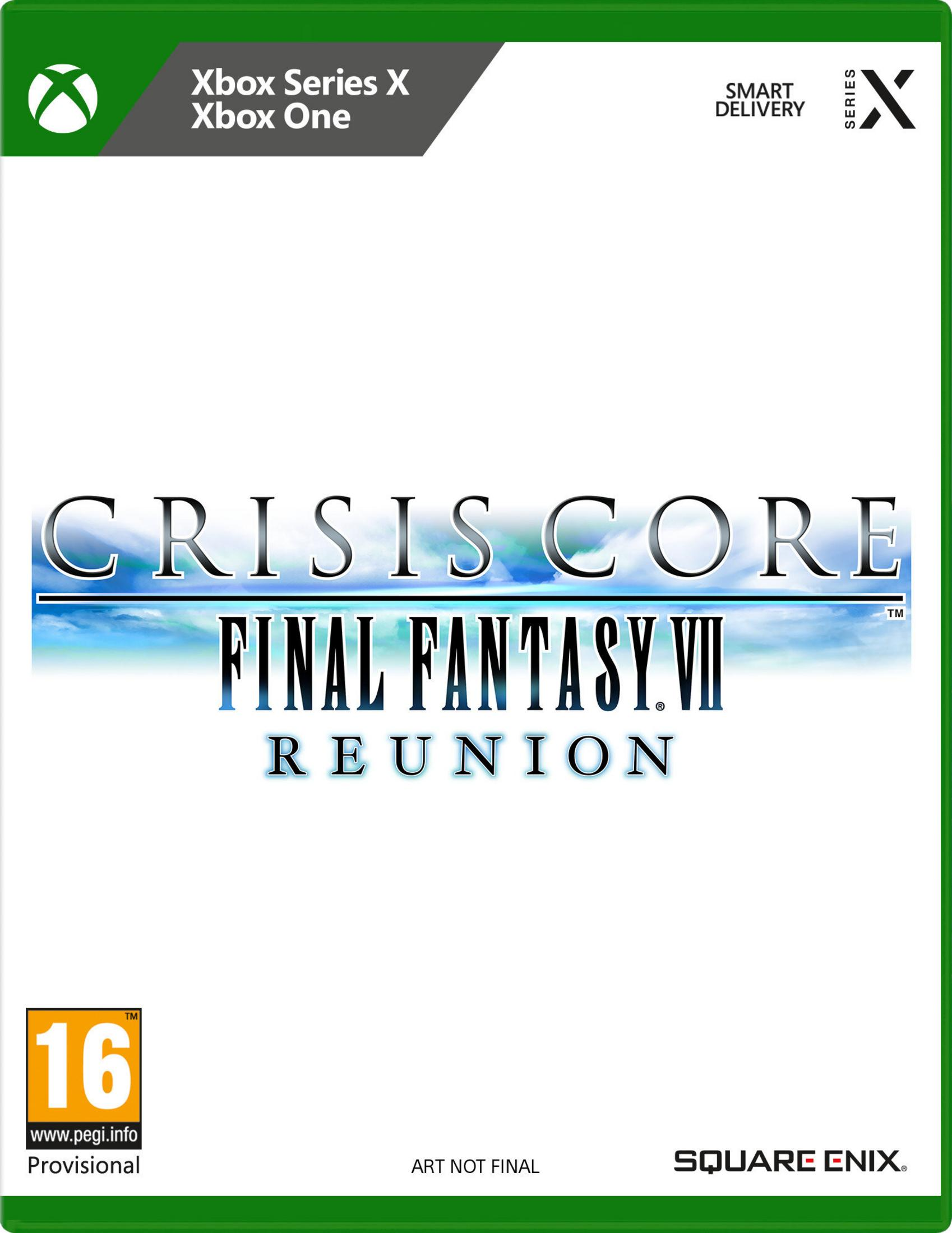Okładka Xbox z logo 'Crisis Core Final Fantasy VII Reunion', PEGI 16.