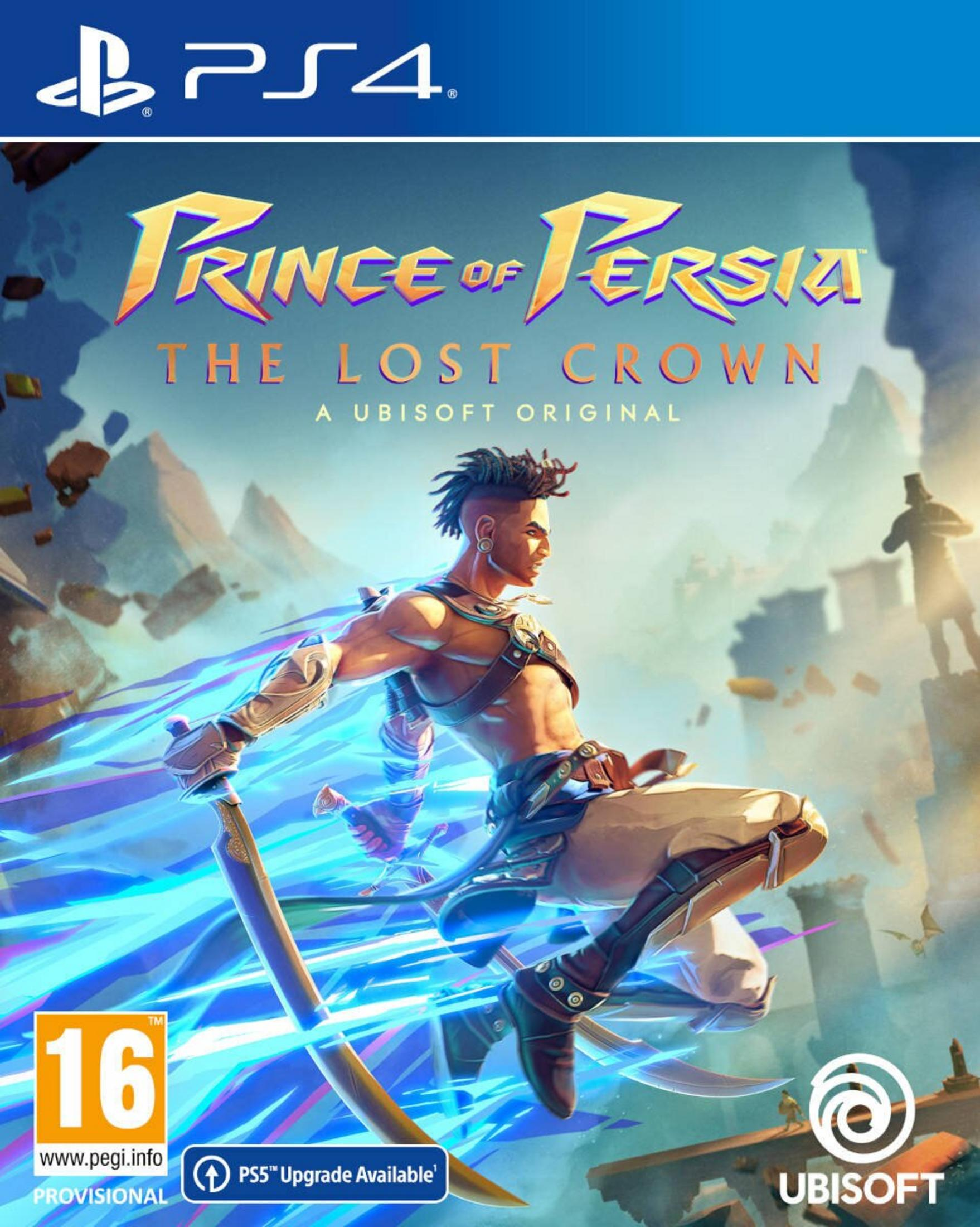 Copertina PS4 di Prince of Persia: The Lost Crown. Un guerriero con spada energetica blu.