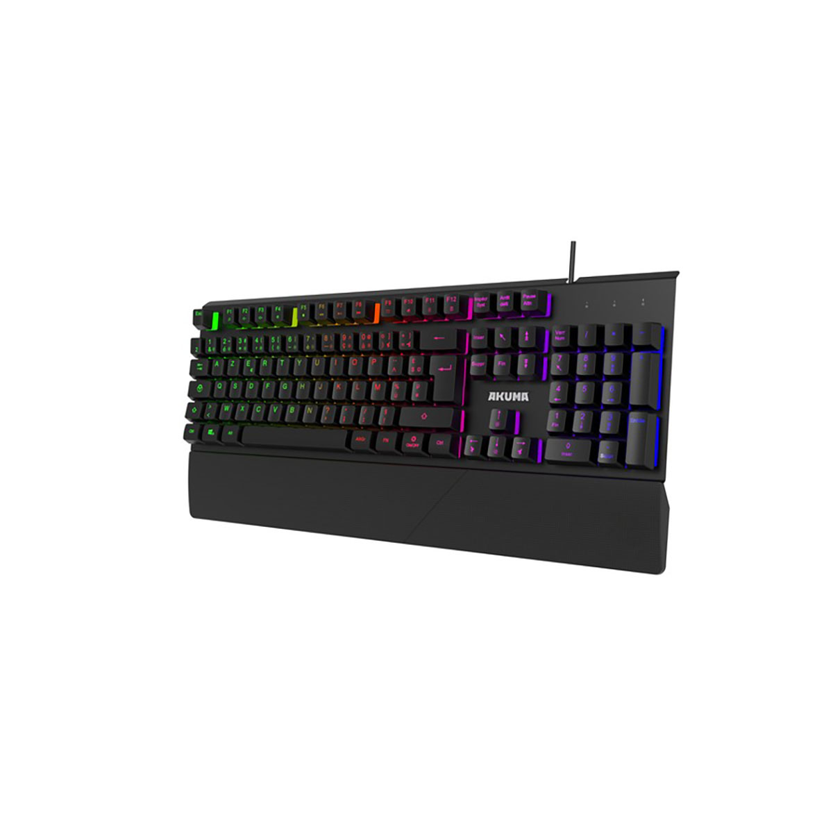Schwarze Tastatur mit RGB-Hintergrundbeleuchtung, Akuma-Logo.