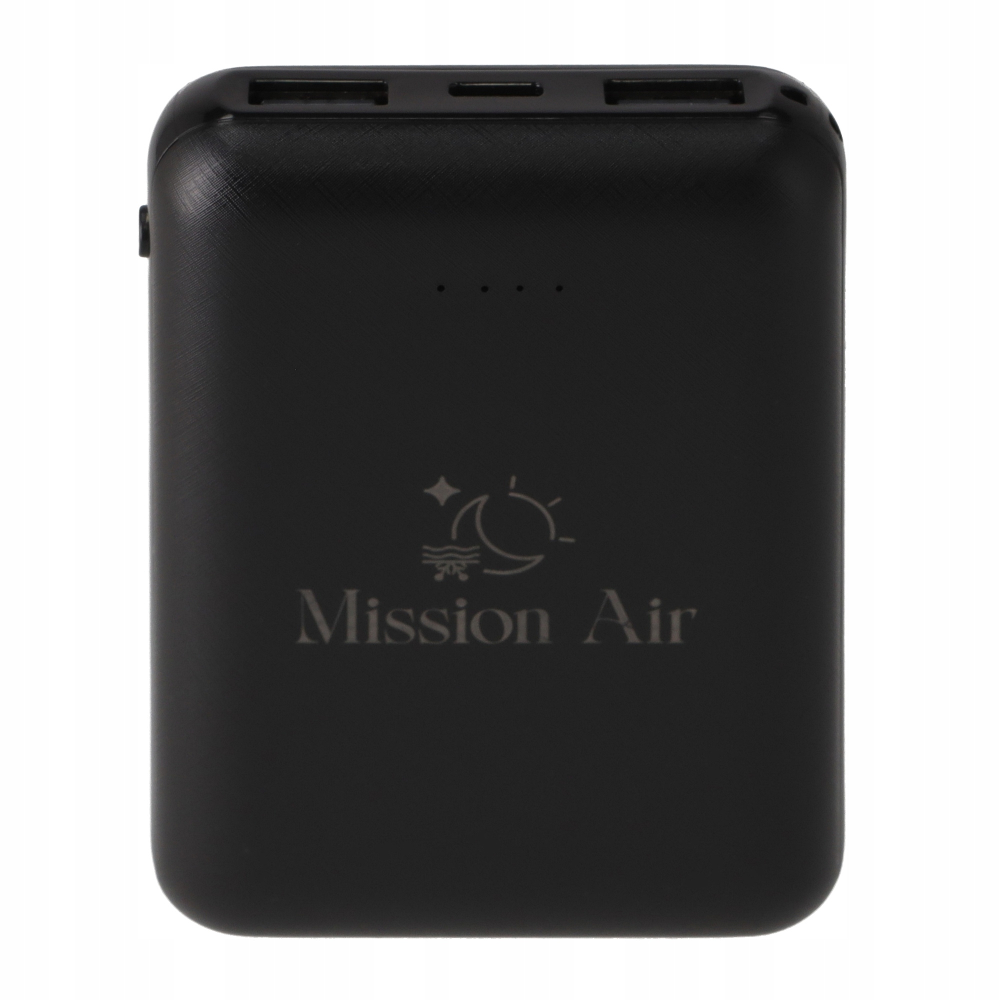 Czarne etui ładujące z logo i portami.