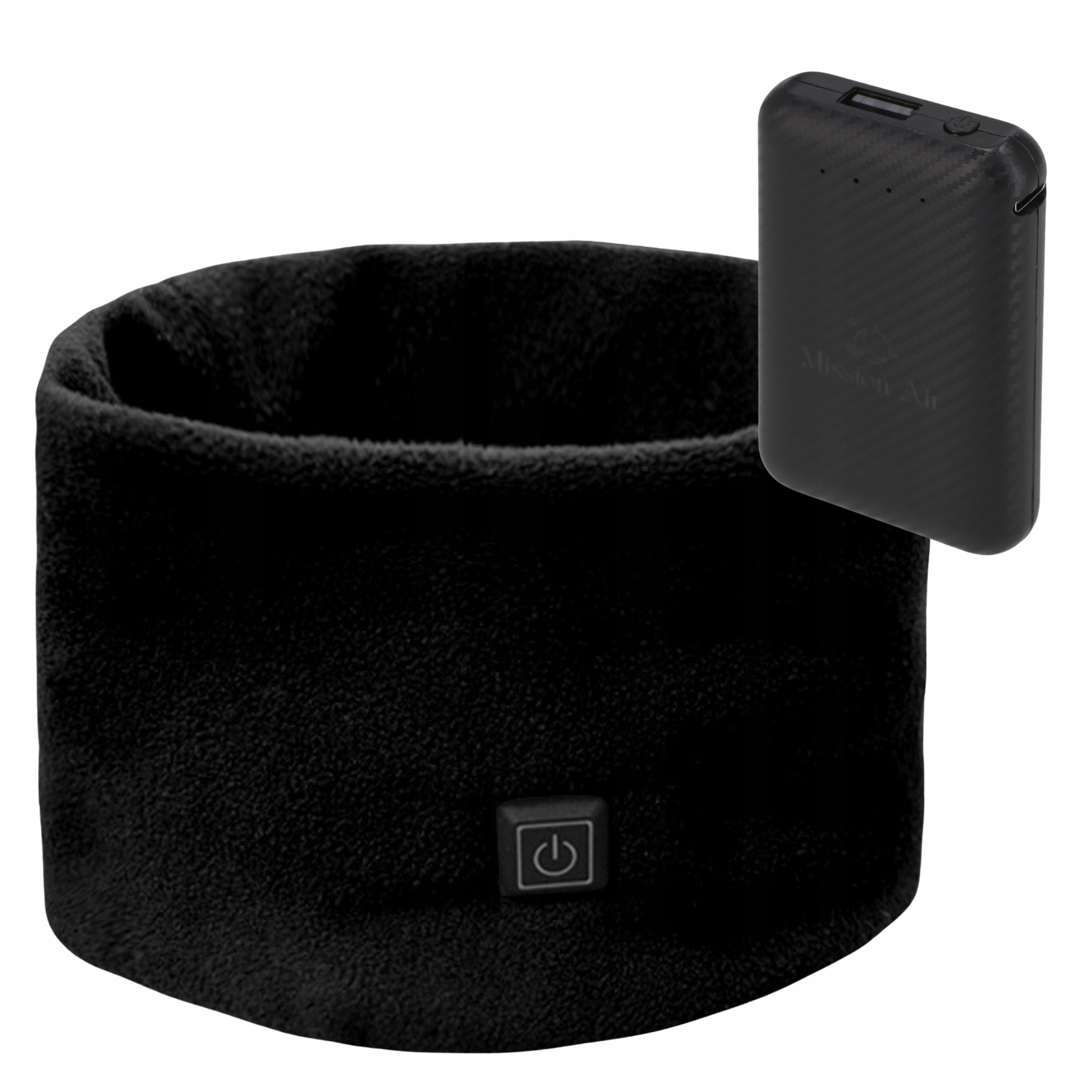 Czarny podgrzewany komin z czarnym powerbankiem.