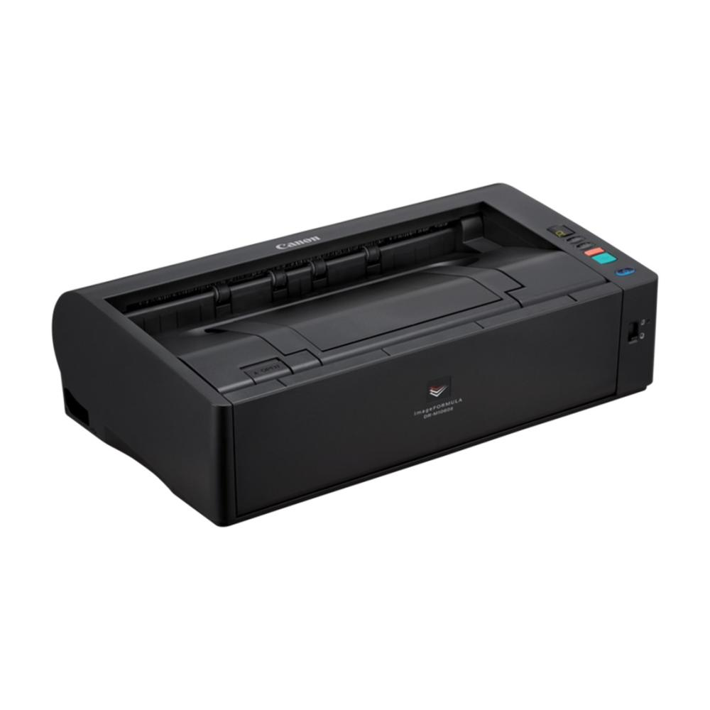 Schwarzer Canon imageFORMULA DR-C225 Dokumentenscanner auf weißem Grund.