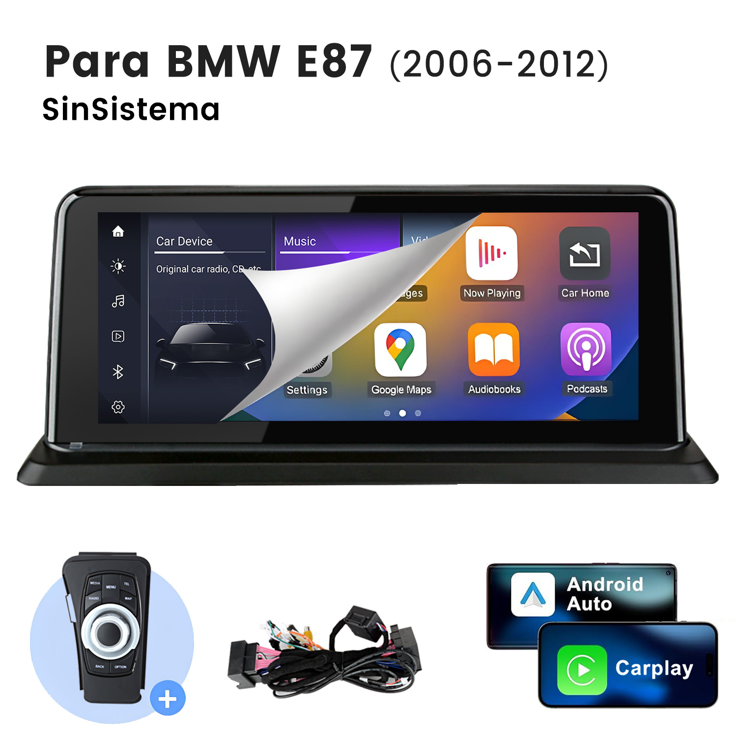 Pantalla para BMW E87, con accesorios, mando y cables.