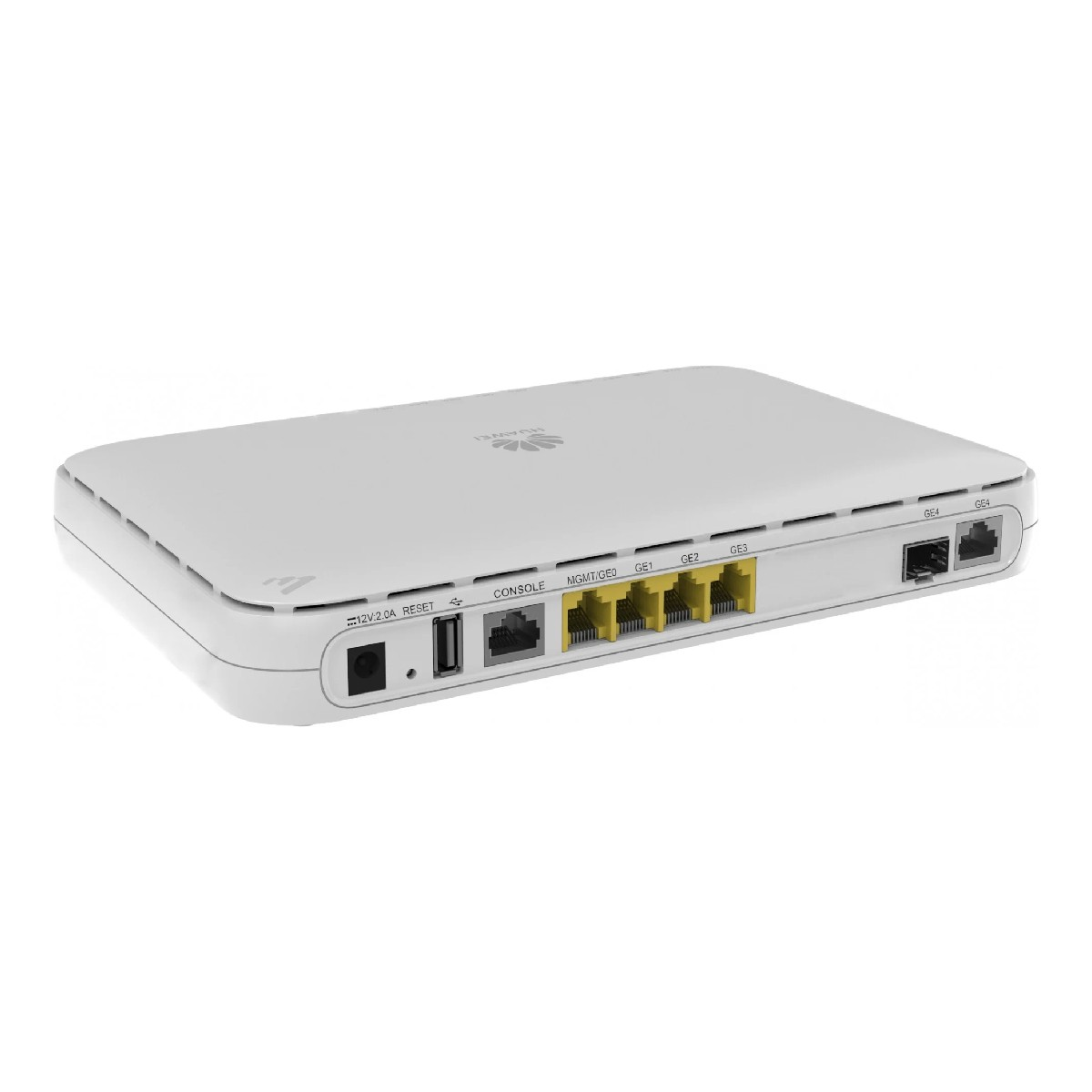 Un router Huawei bianco con porte Ethernet multiple e una porta USB.