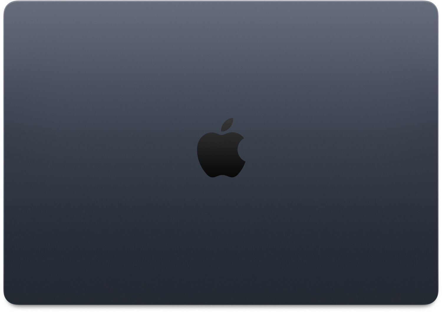 Ciemnoniebieski MacBook z czarnym logo Apple.