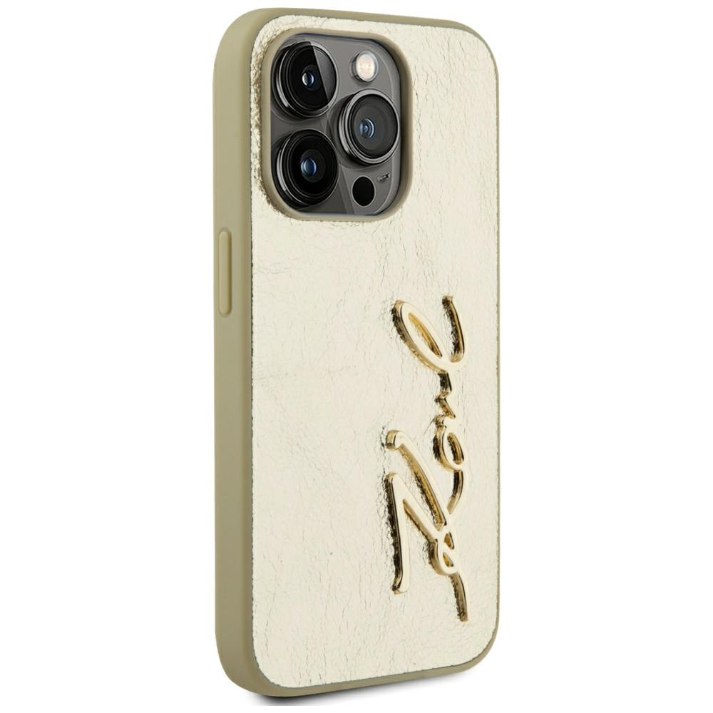 Goldenes iPhone-Hülle mit prägnantem 'Love'-Schriftzug und Kameramodul.