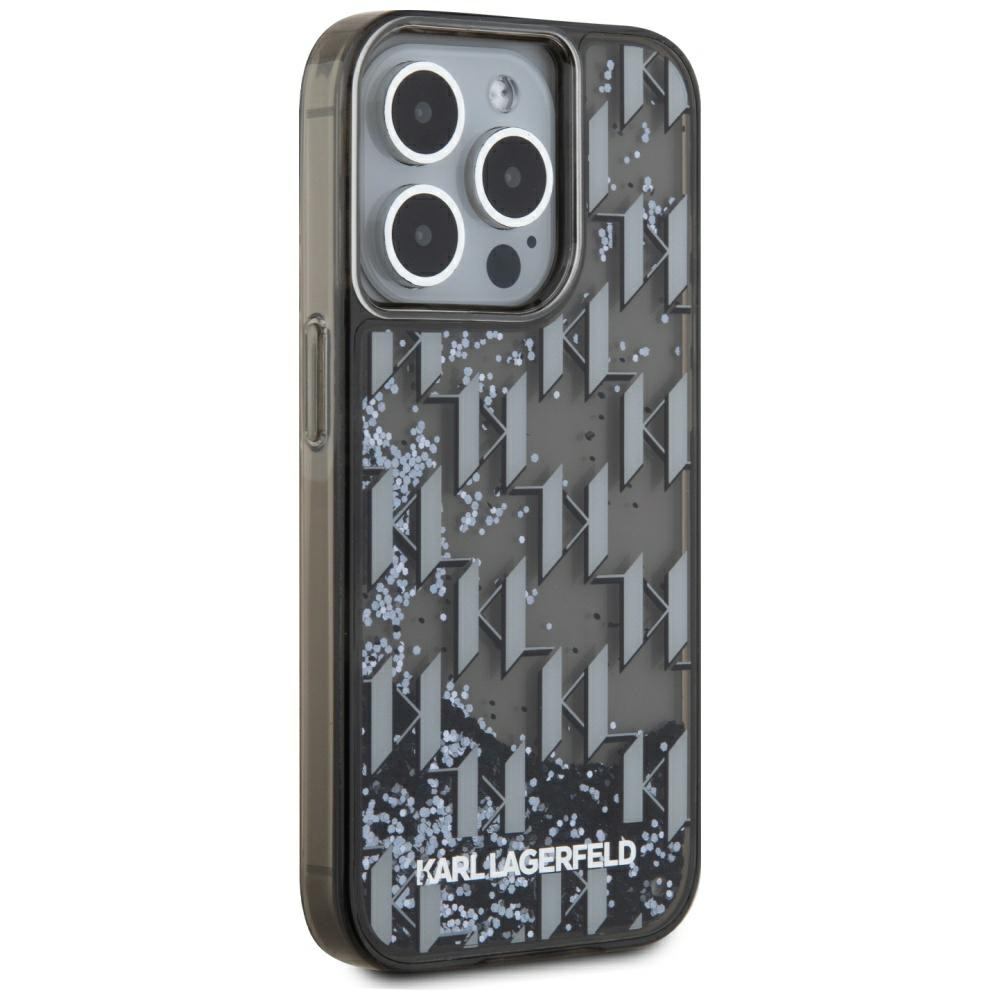Schwarze iPhone-Hülle mit Karl Lagerfeld-Logo und Glitzer.