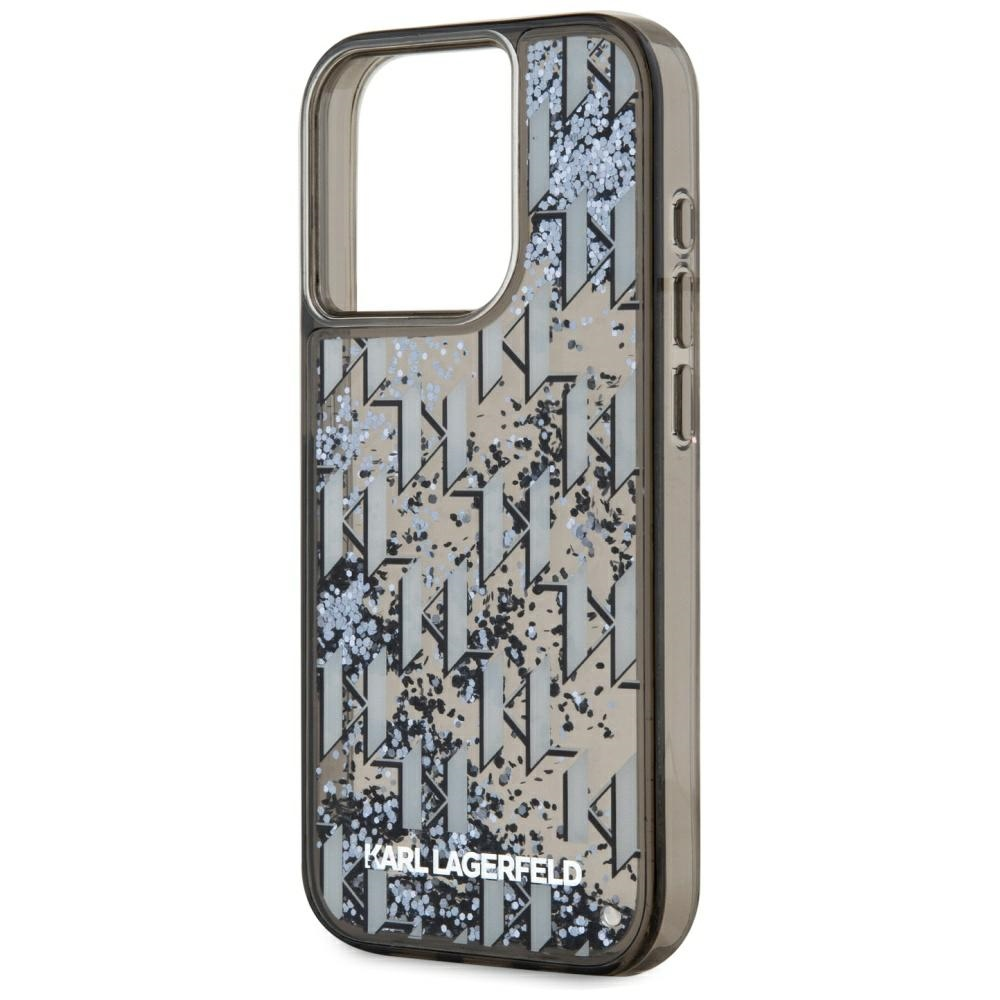 Graue Handyhülle mit Karl Lagerfeld Logo und Glitzerpartikeln.